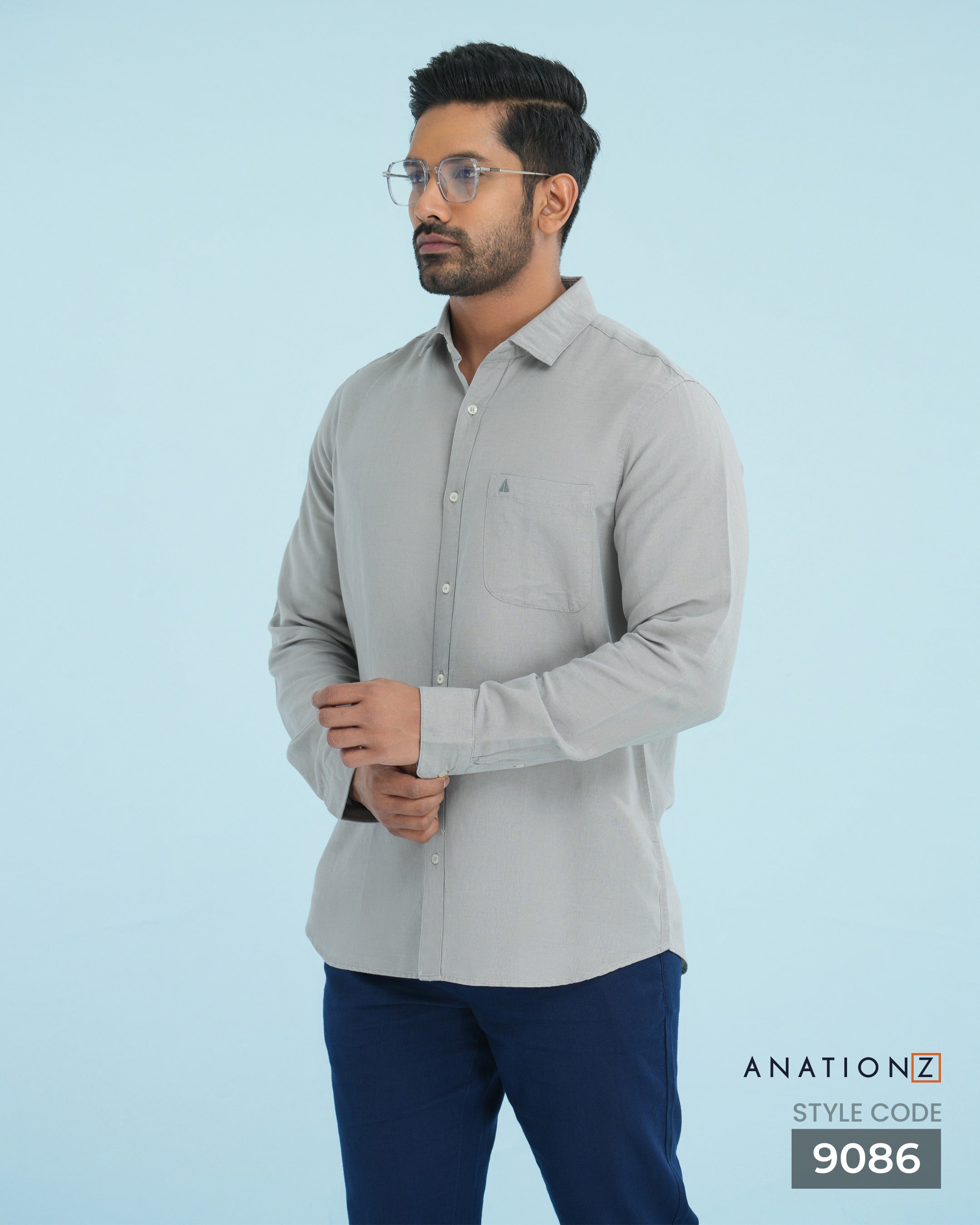 AnationZ Fluid Linen Long Sleeve Shirt - Stone Fog Sri Lanka