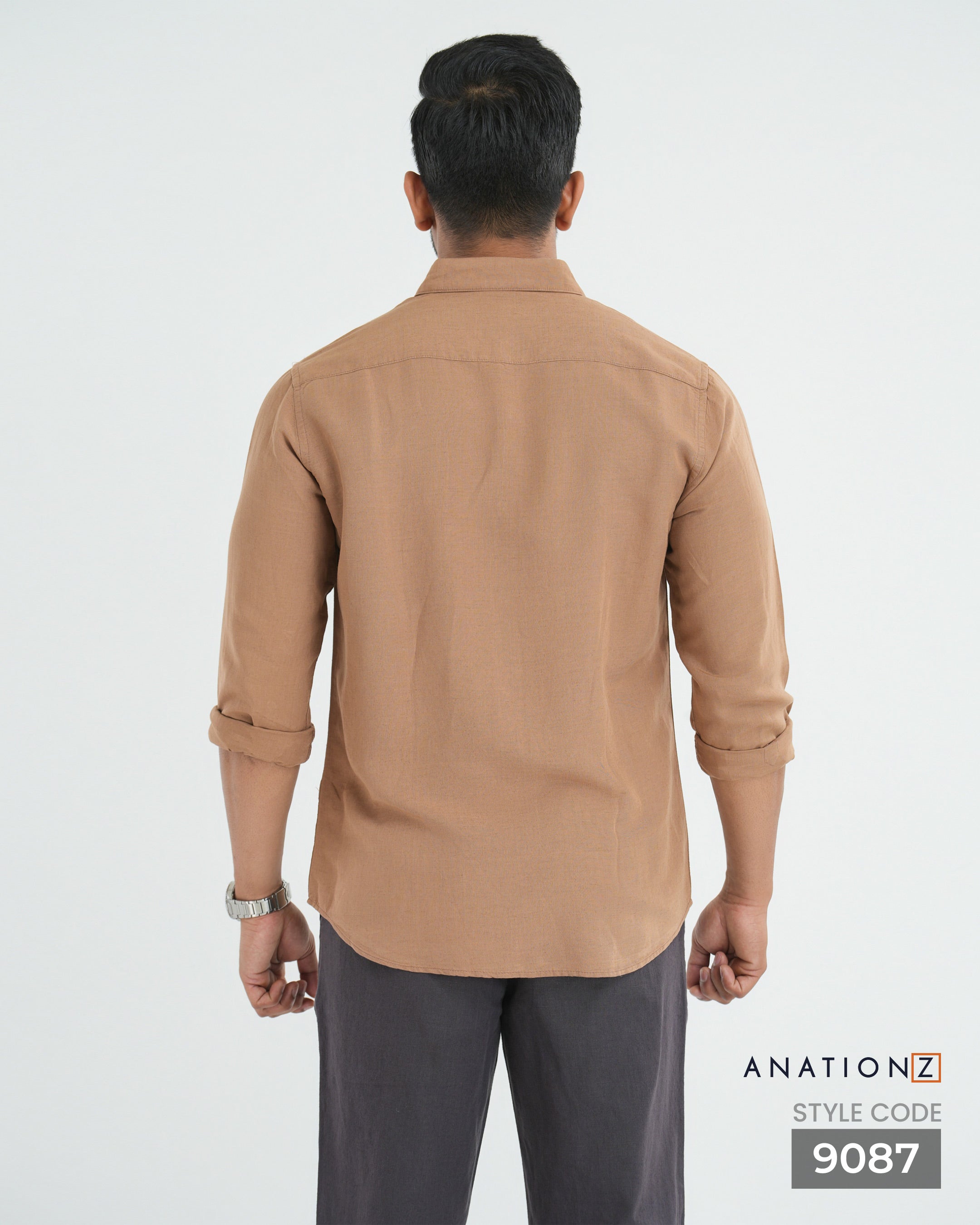 Viscose Linen Long Sleeve Shirt - Caramel
