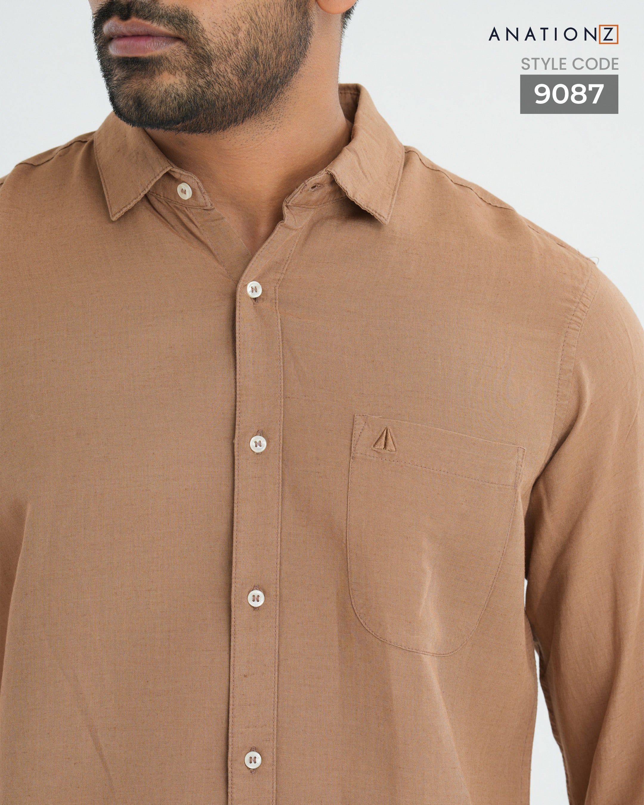 Viscose Linen Long Sleeve Shirt - Caramel