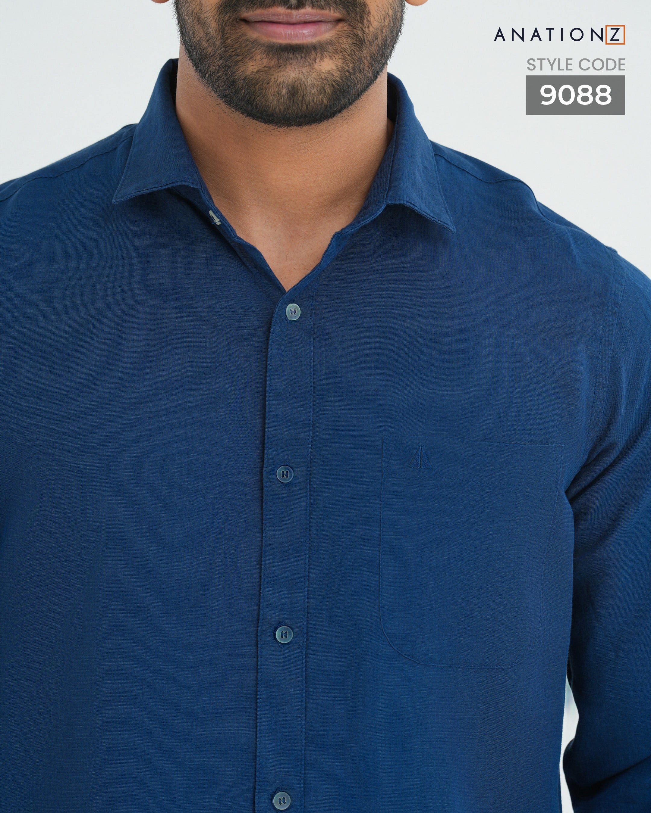 AnationZ Fluid Linen Long Sleeve Shirt - Atlantic Blue Sri Lanka