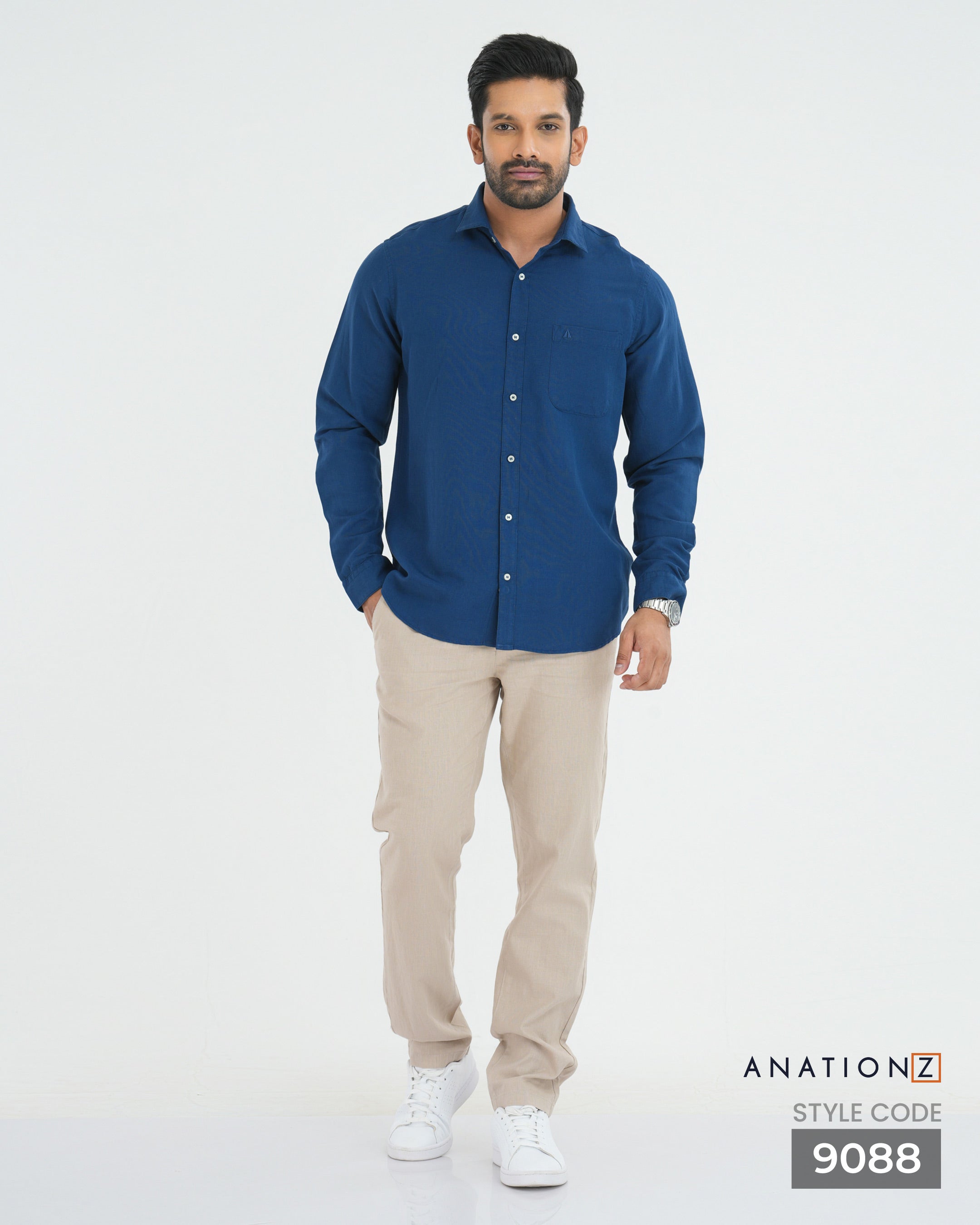 AnationZ Fluid Linen Long Sleeve Shirt - Atlantic Blue Sri Lanka