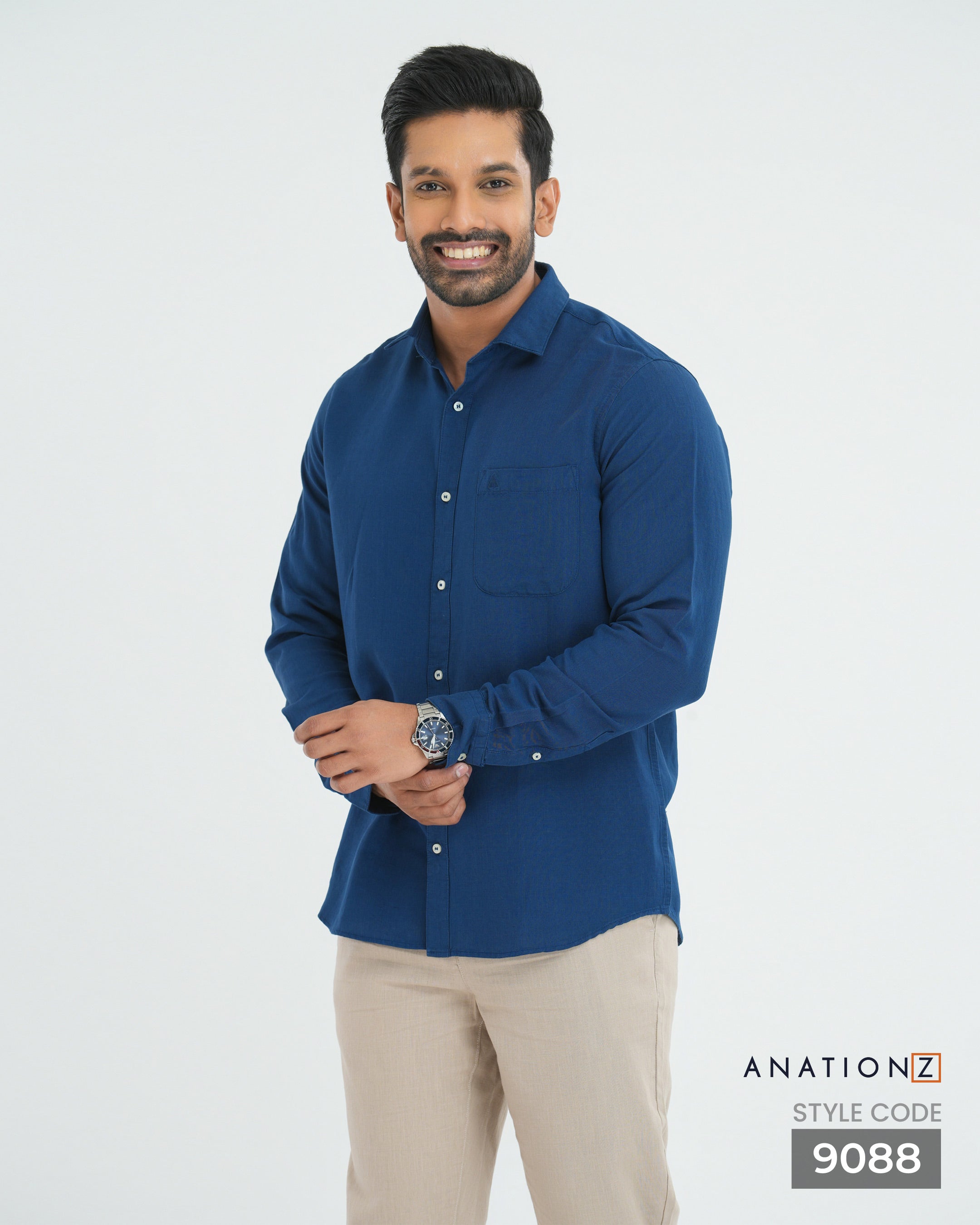 AnationZ Fluid Linen Long Sleeve Shirt - Atlantic Blue Sri Lanka