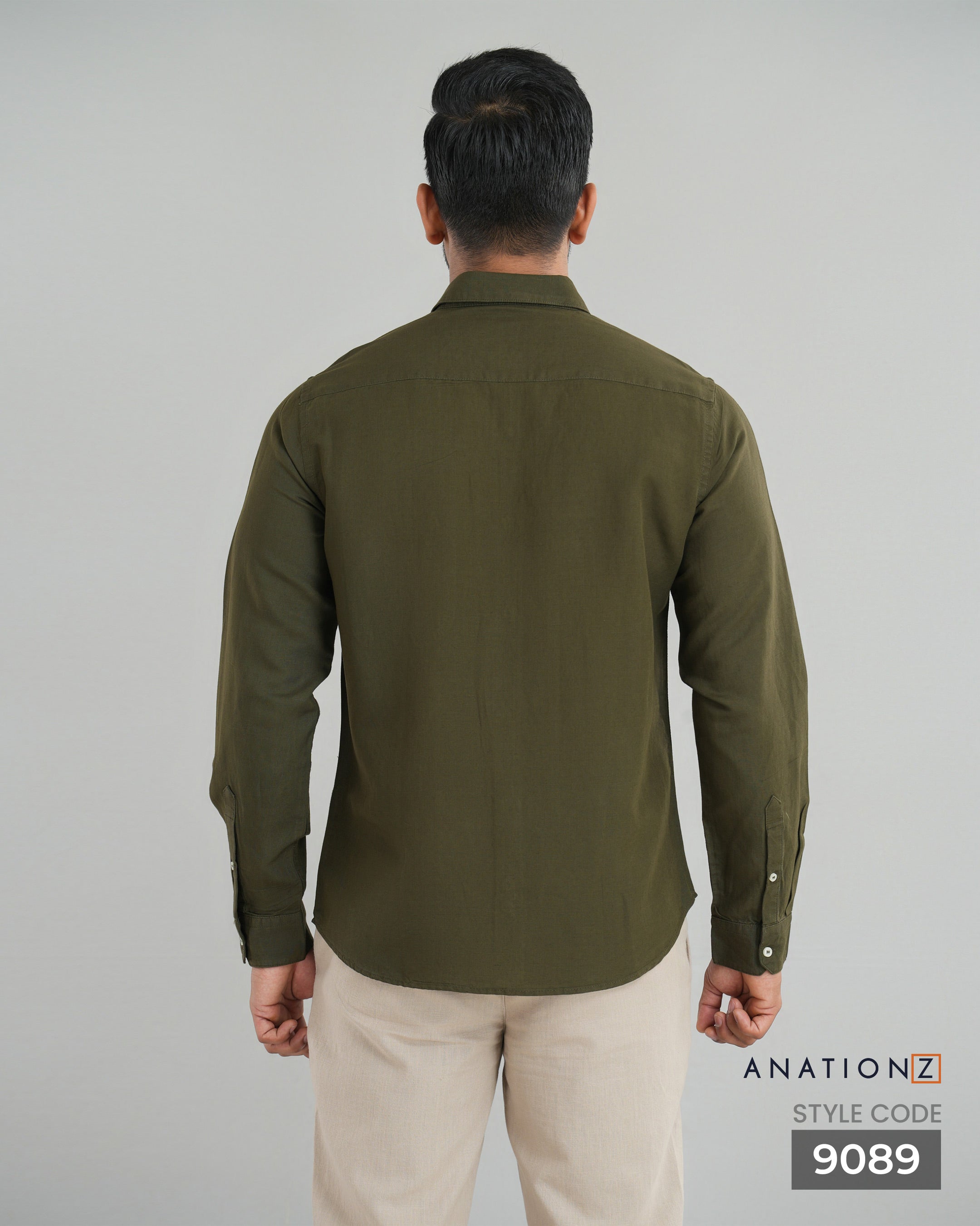 Viscose Linen Long Sleeve Shirt - Olive