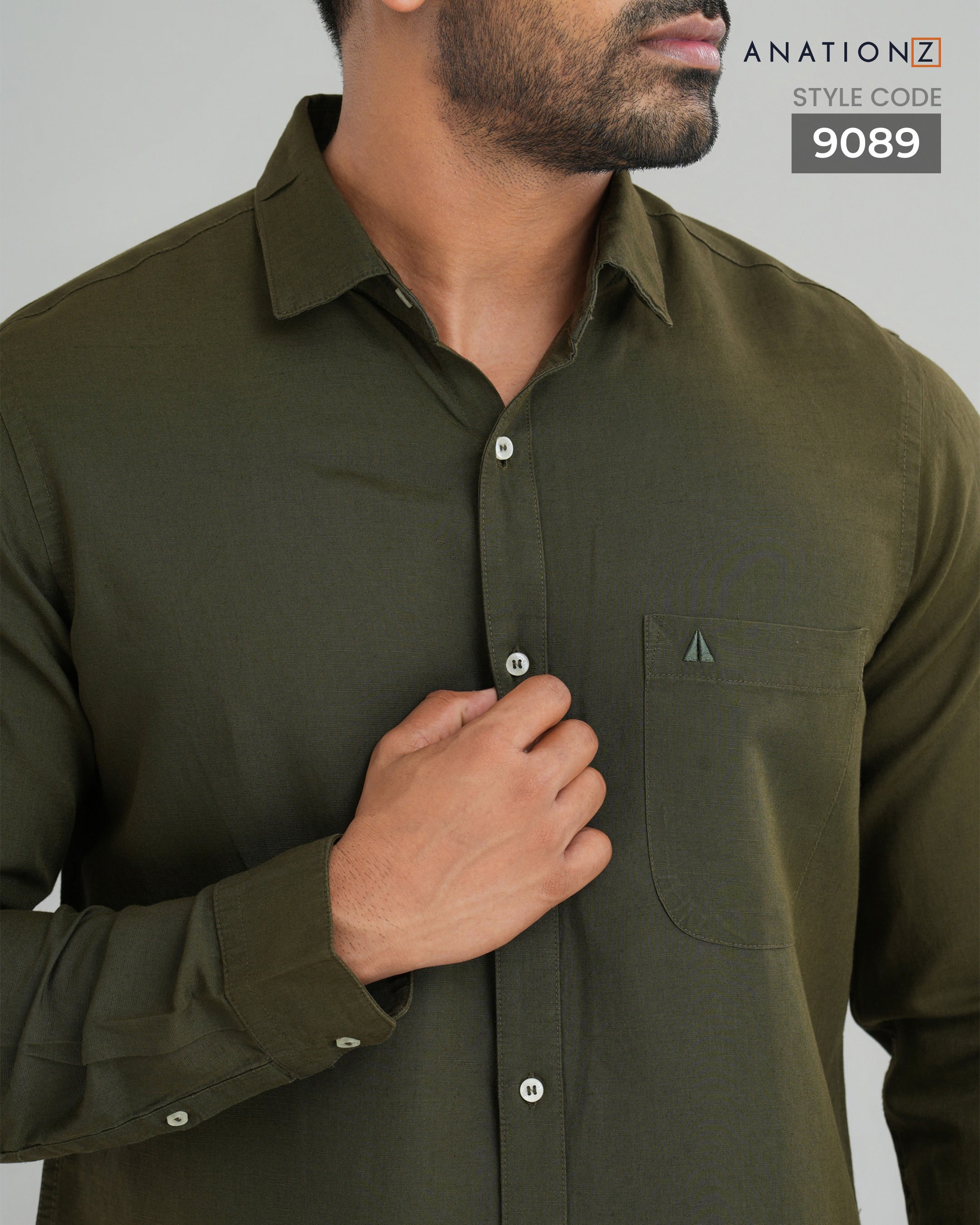 Viscose Linen Long Sleeve Shirt - Olive