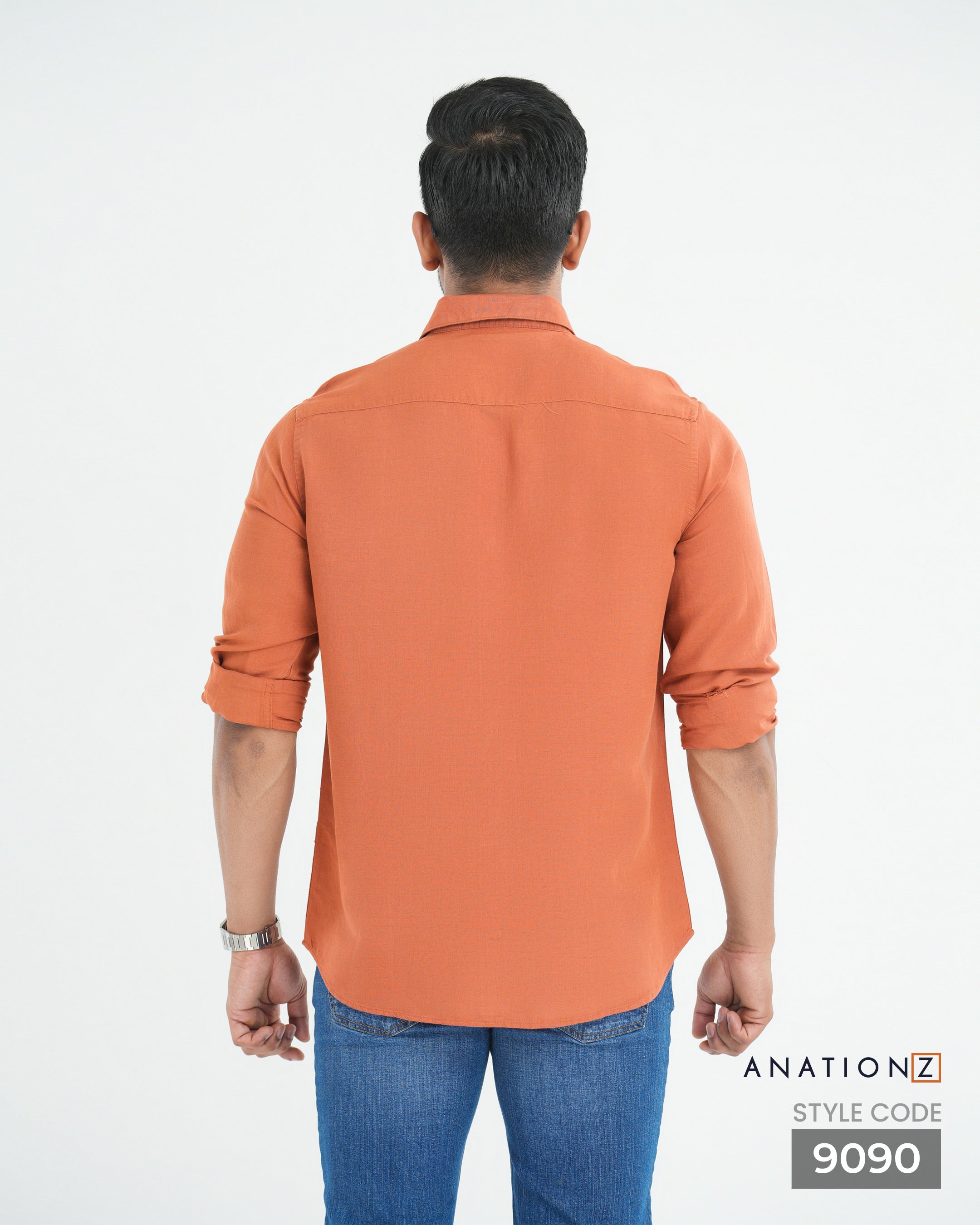 Viscose Linen Long Sleeve Shirt - Orange
