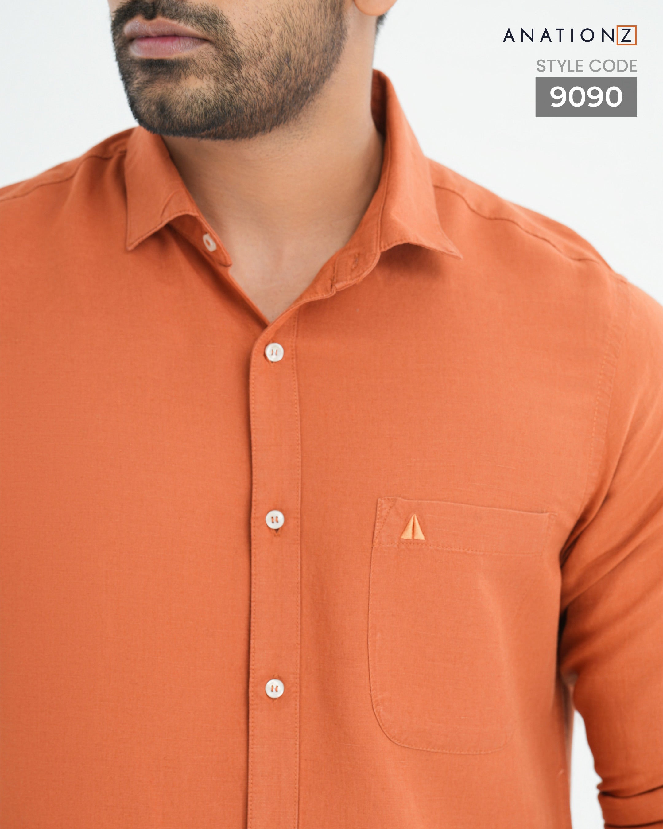 Viscose Linen Long Sleeve Shirt - Orange