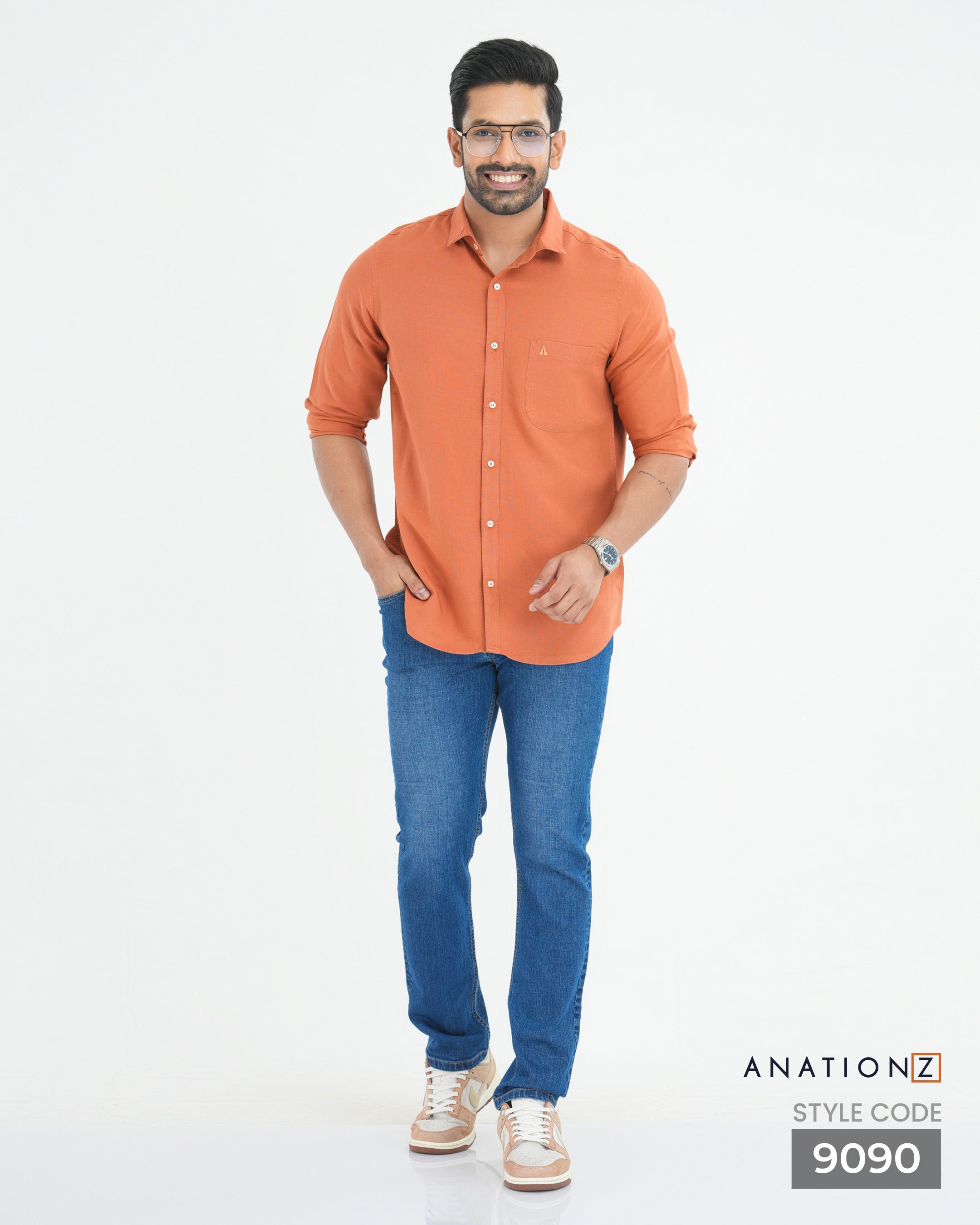 Viscose Linen Long Sleeve Shirt - Orange