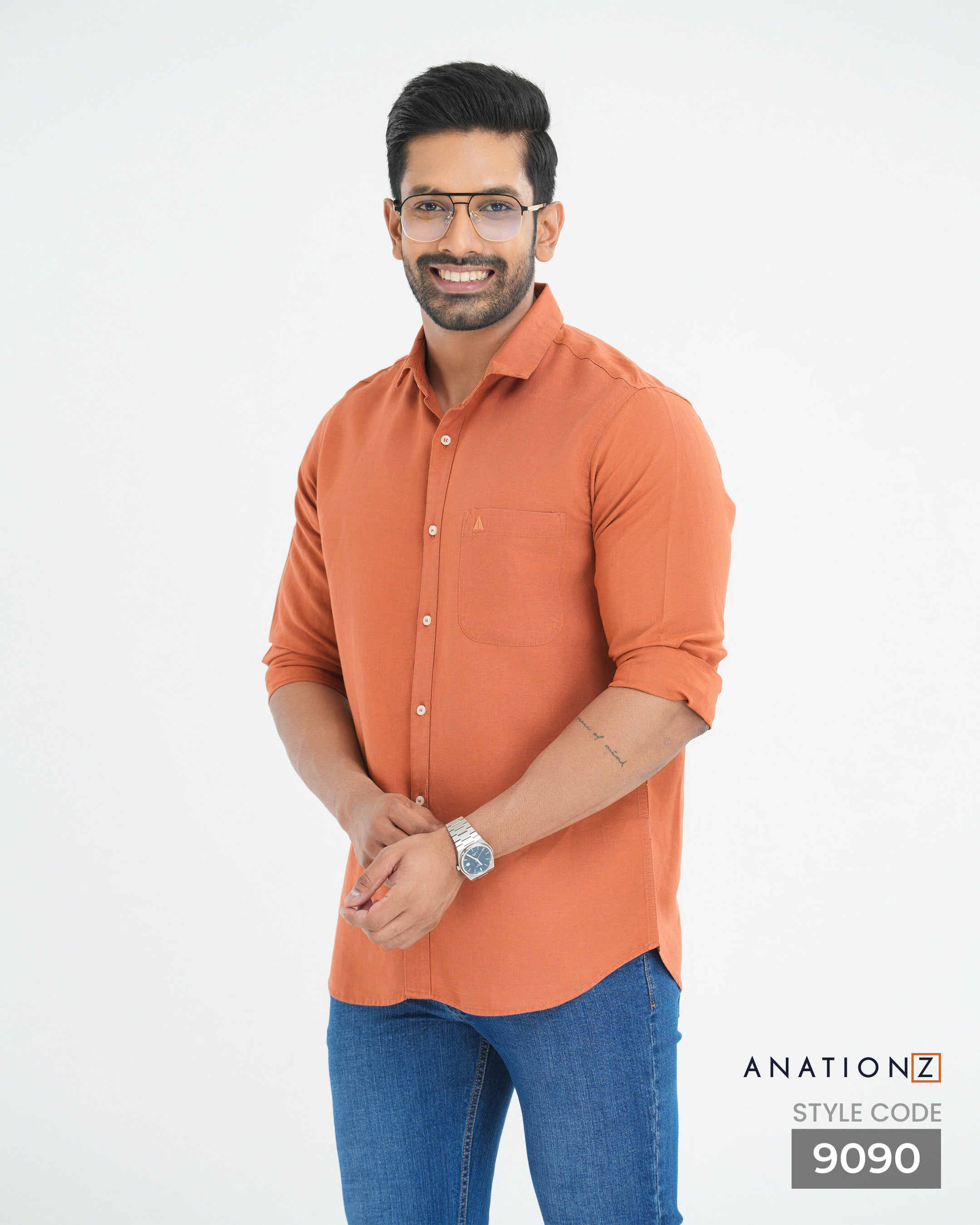 Viscose Linen Long Sleeve Shirt - Orange