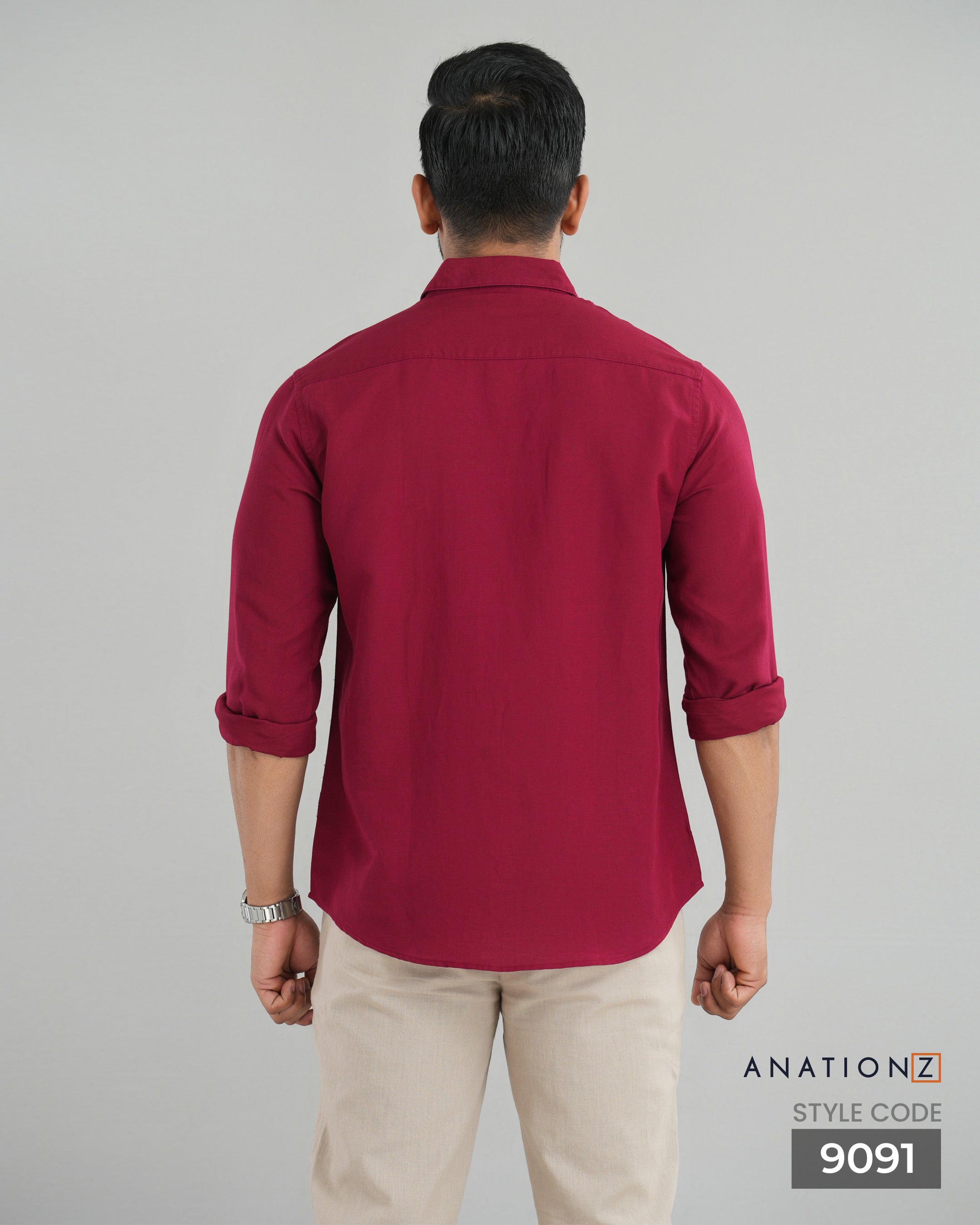 Viscose Linen Long Sleeve Shirt - Red