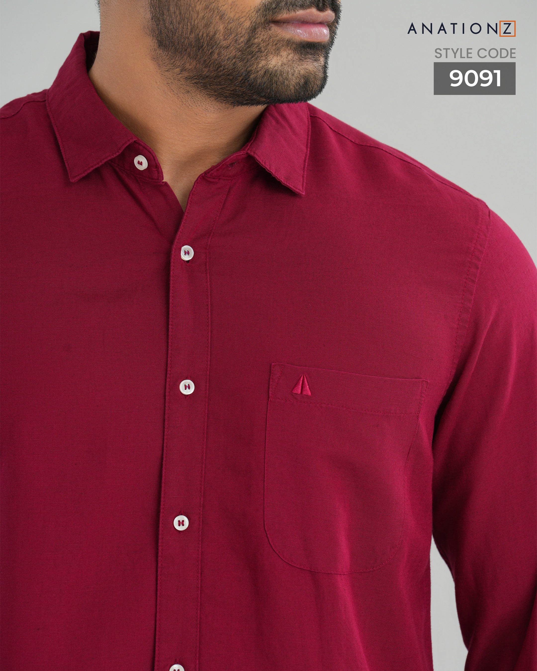 Viscose Linen Long Sleeve Shirt - Red