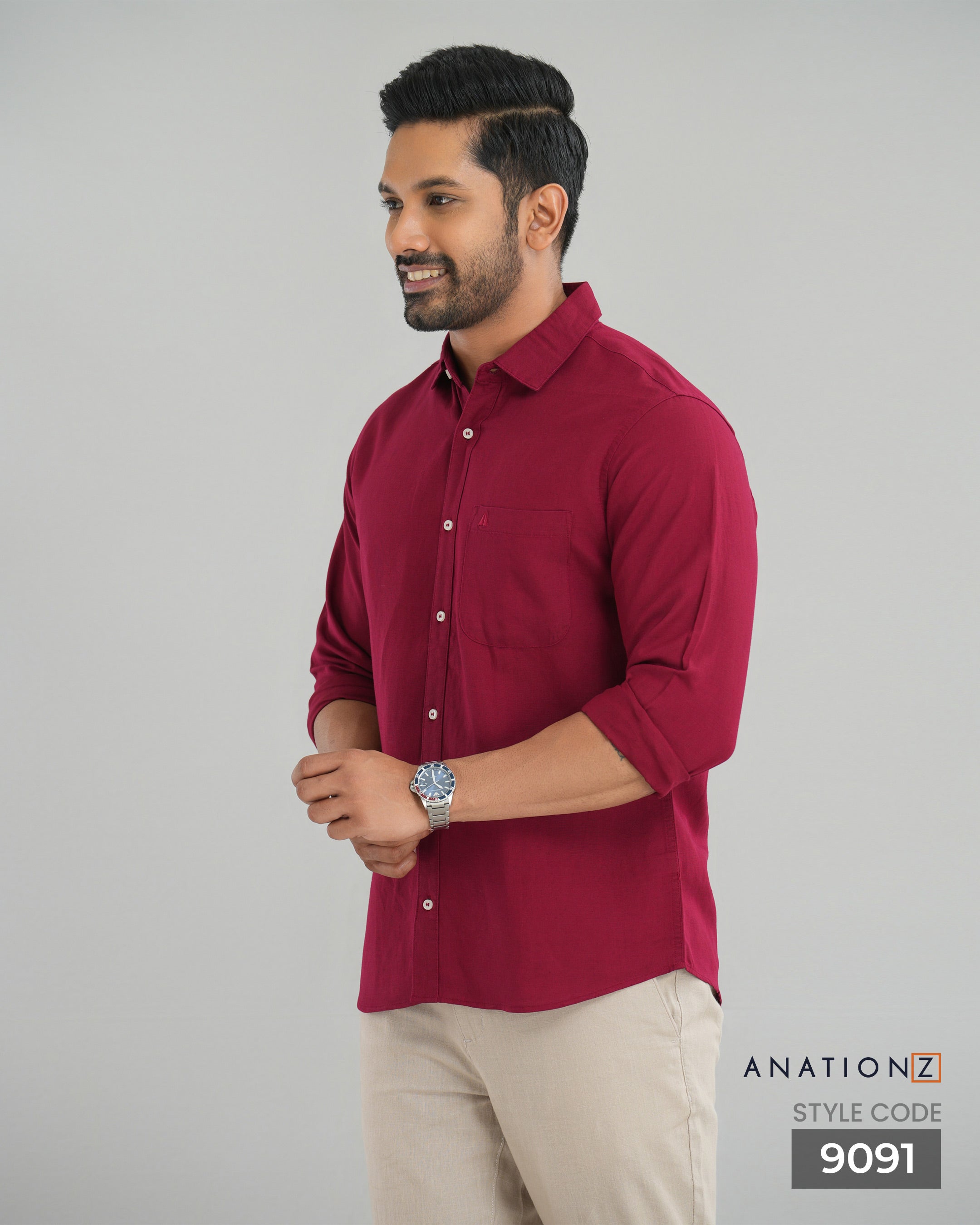 Viscose Linen Long Sleeve Shirt - Red