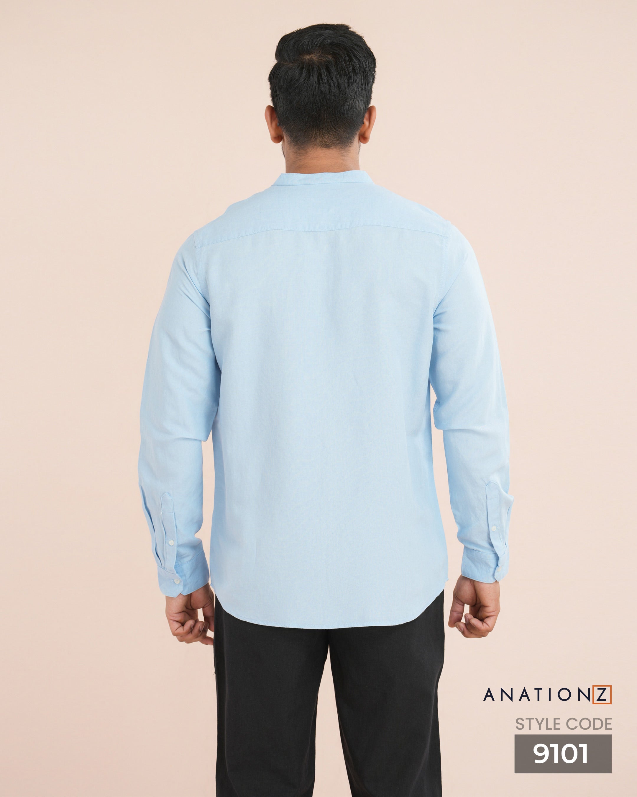 AnationZ Fluid Linen Chinese Collar Shirt - Open Sky Sri Lanka