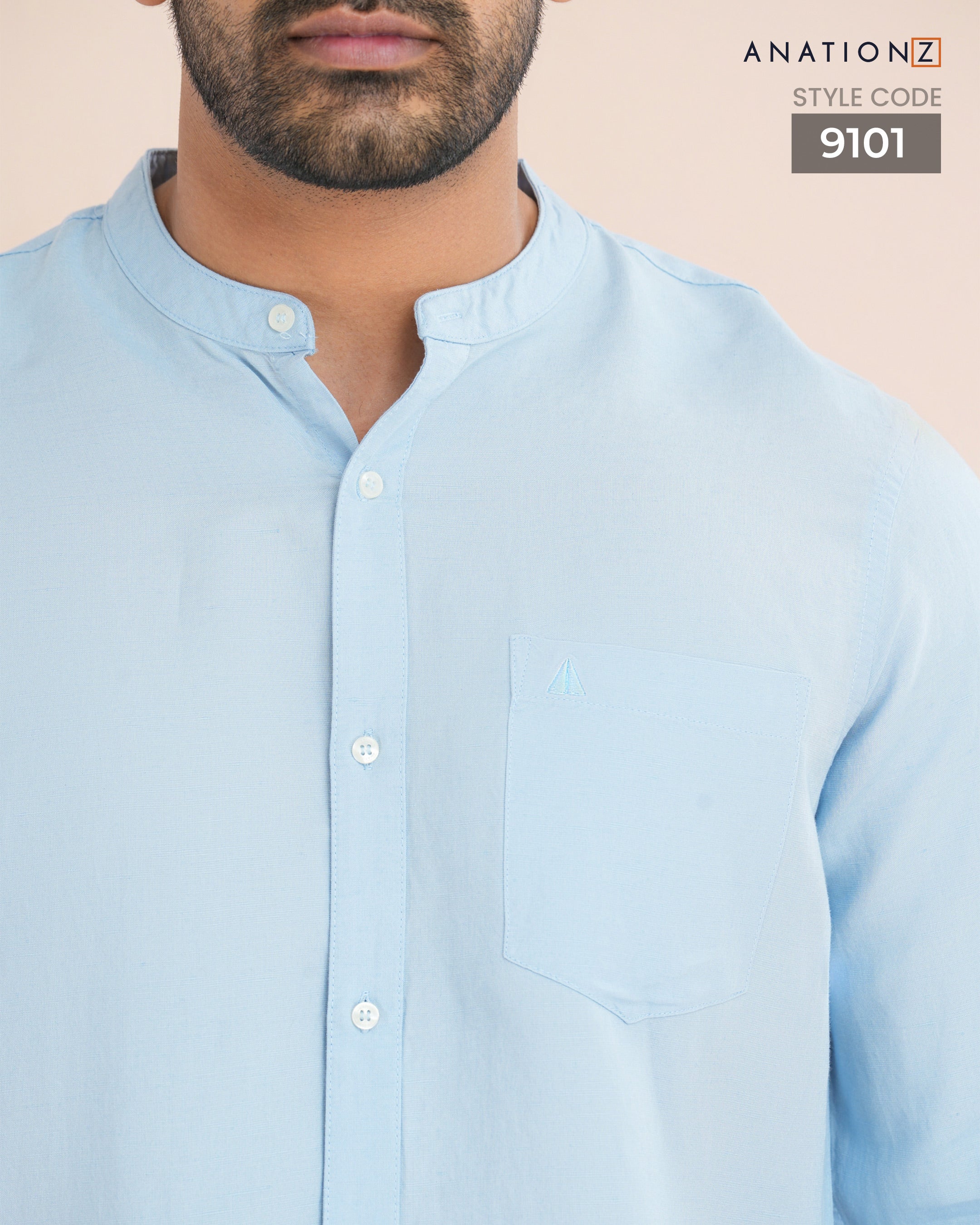 AnationZ Fluid Linen Chinese Collar Shirt - Open Sky Sri Lanka