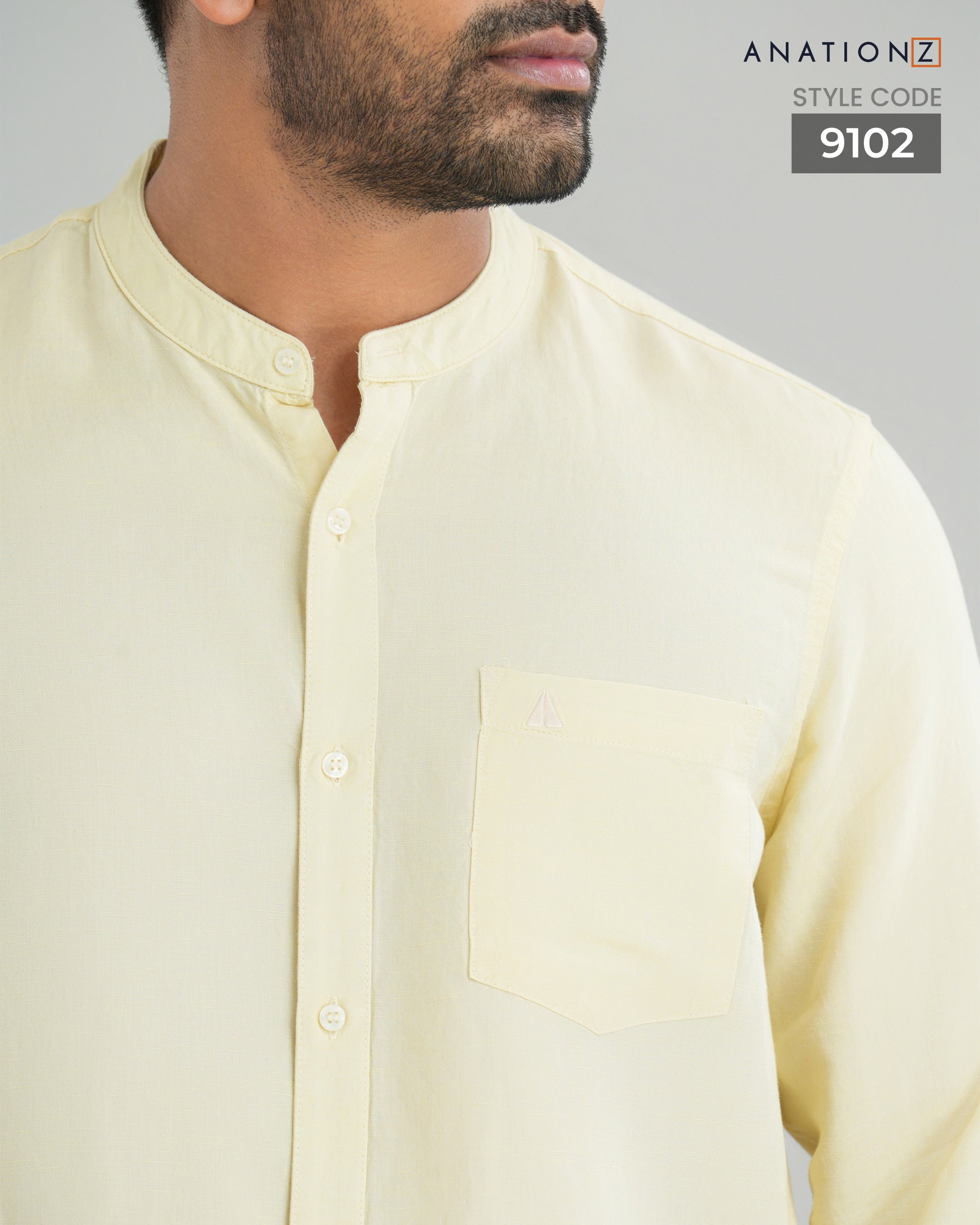 AnationZ Fluid Linen Chinese Collar Shirt - Aged Ivory Sri Lanka