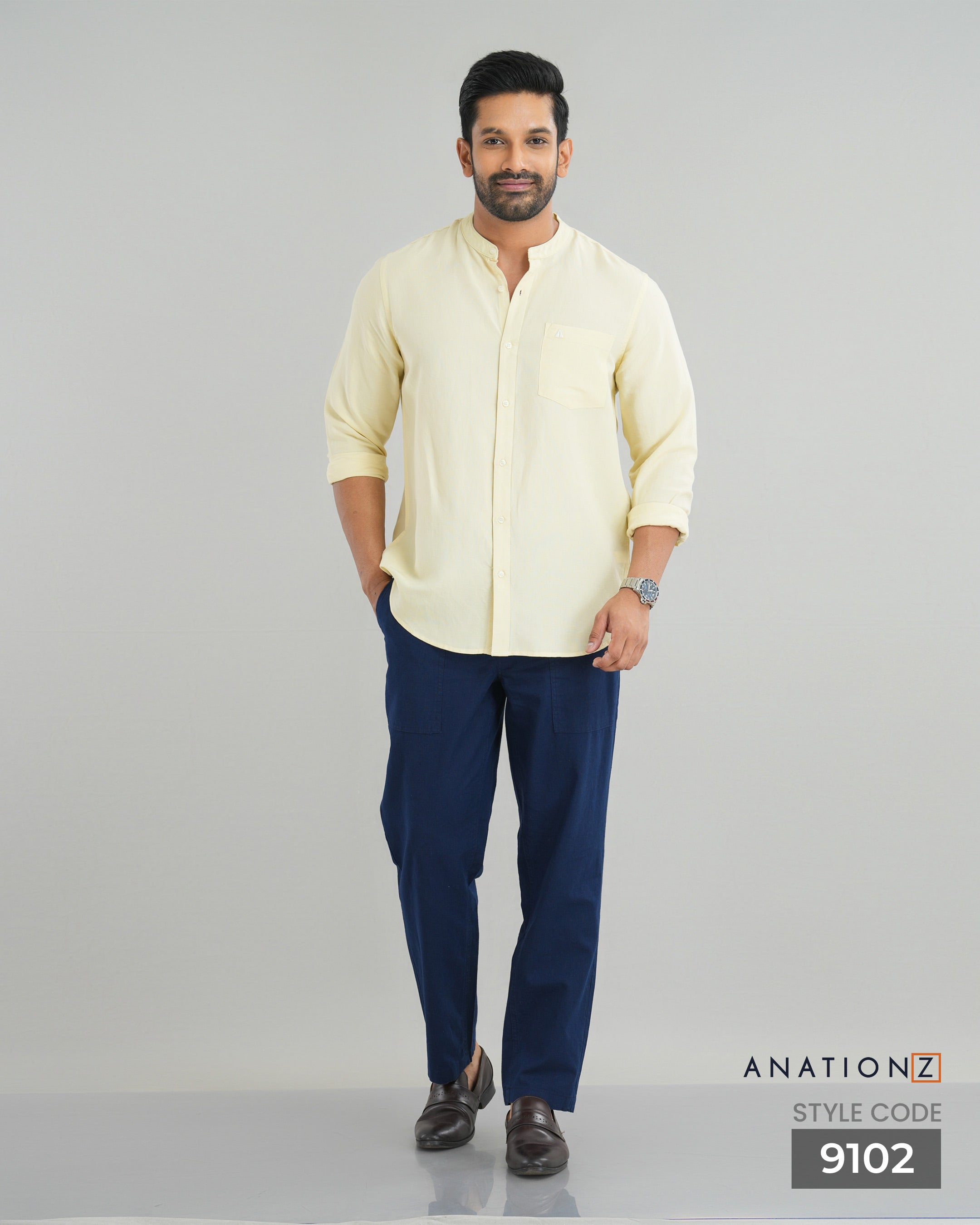 AnationZ Fluid Linen Chinese Collar Shirt - Aged Ivory Sri Lanka