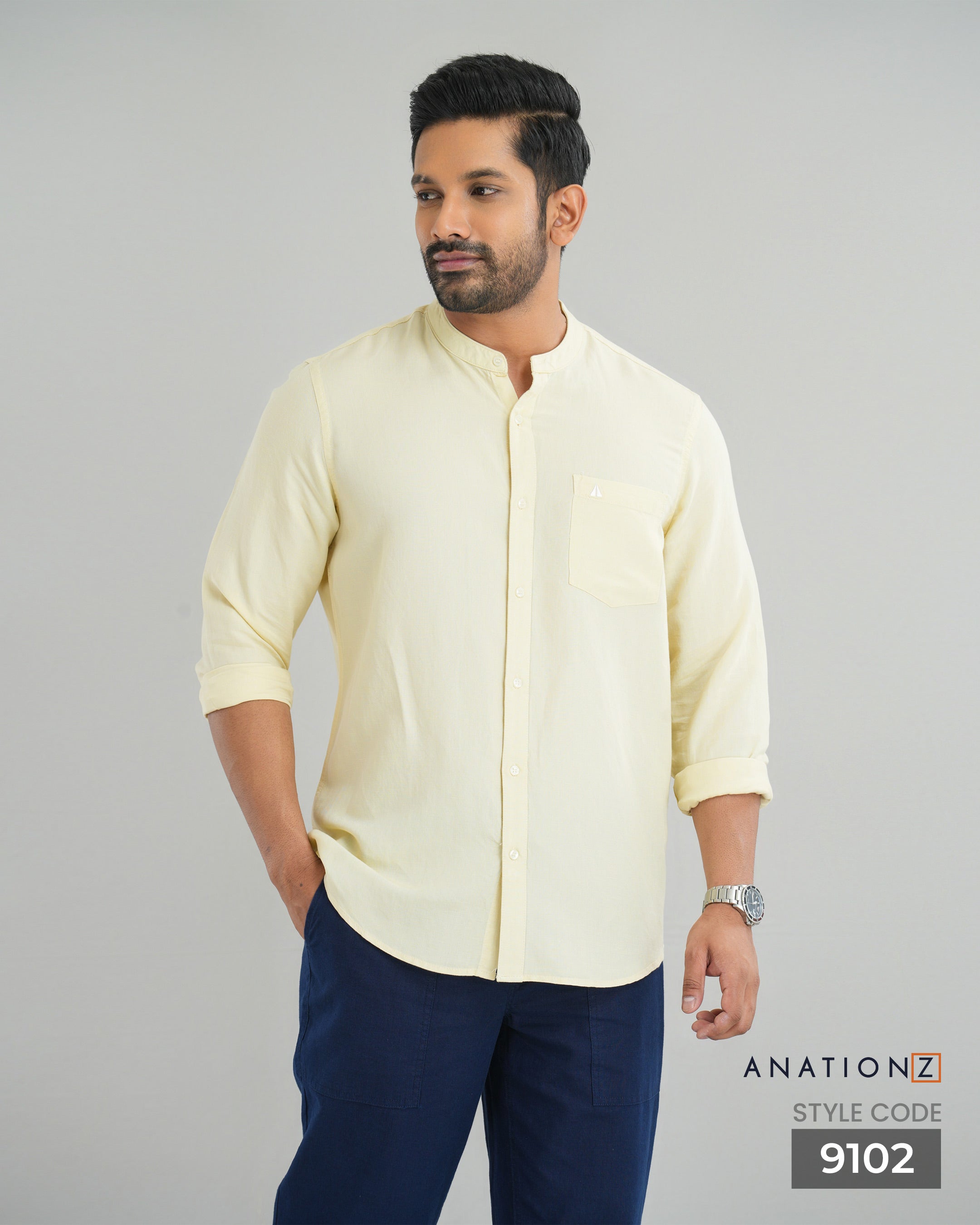 AnationZ Fluid Linen Chinese Collar Shirt - Aged Ivory Sri Lanka