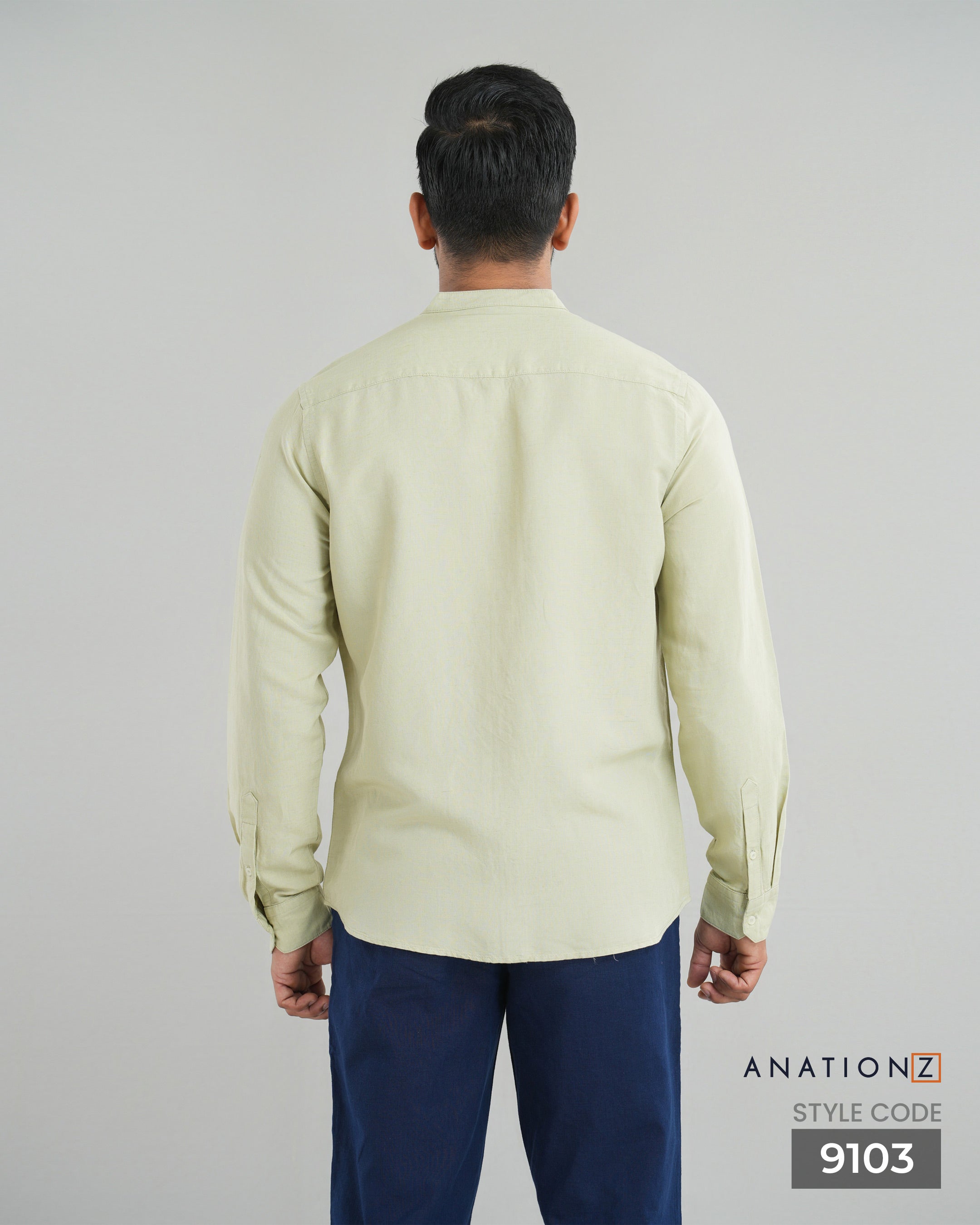 Viscose Linen Chinese Collar Shirt - Sage