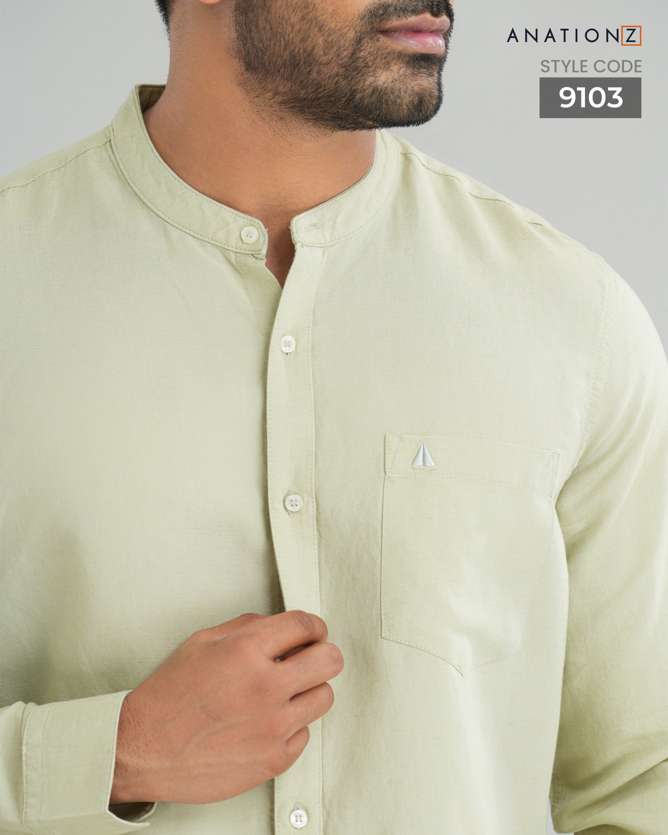 Viscose Linen Chinese Collar Shirt - Sage