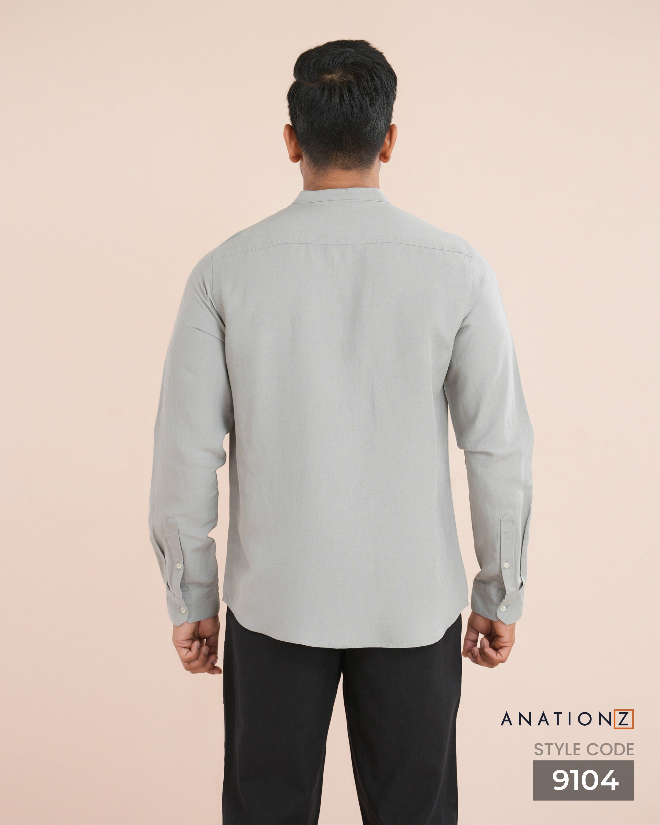 Viscose Linen Chinese Collar Shirt - Stone Gray