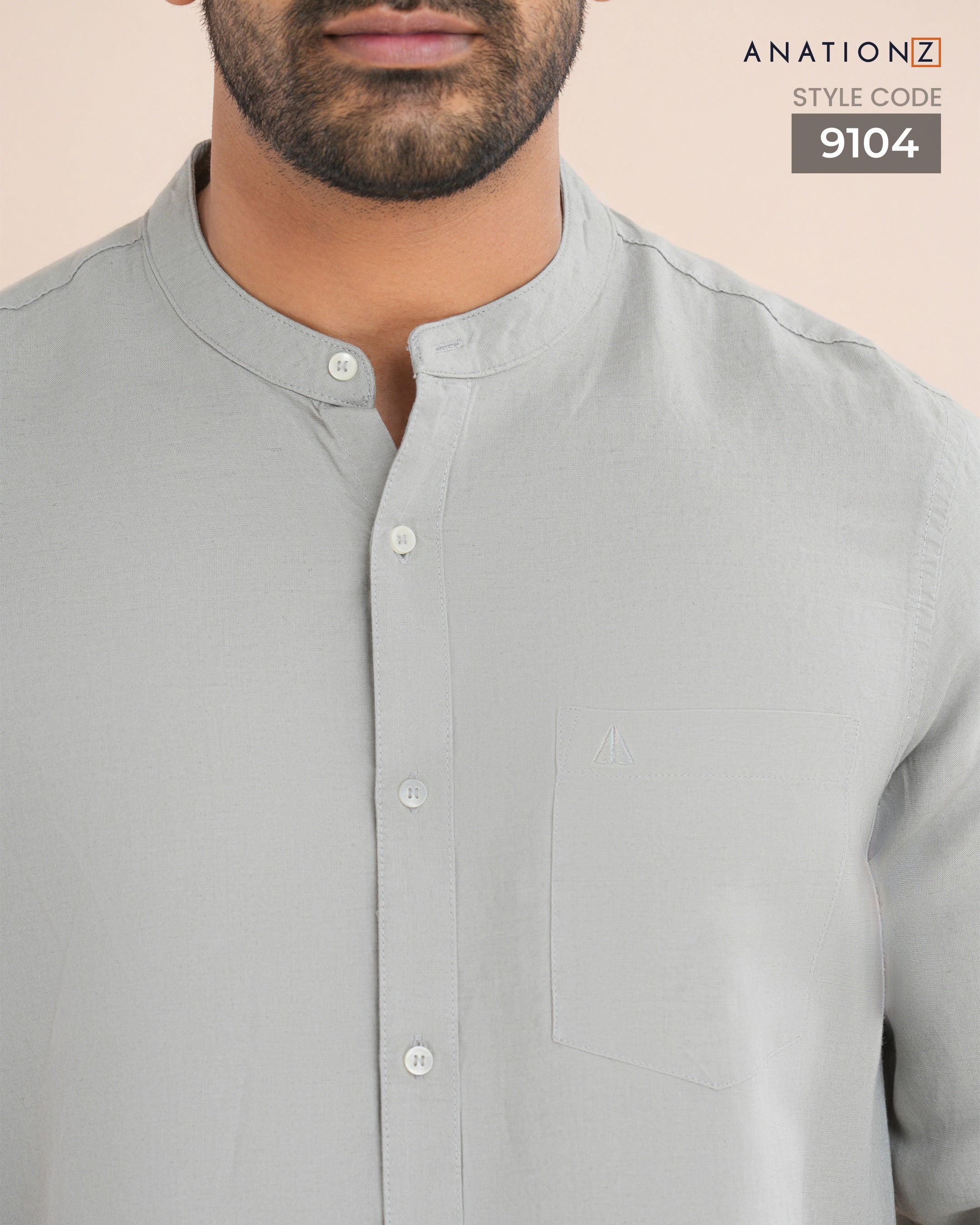 Viscose Linen Chinese Collar Shirt - Stone Gray