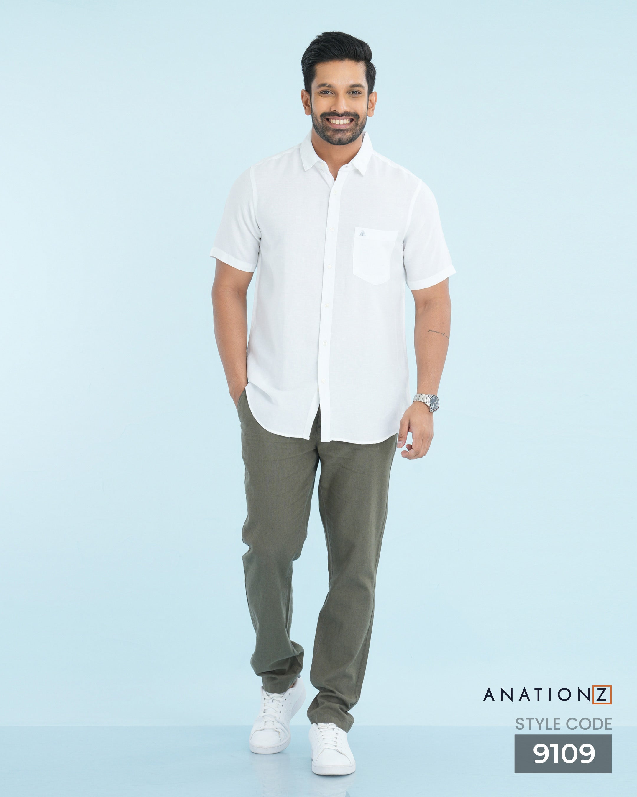 AnationZ Fluid Linen Short Sleeve Shirt - Alpine White Sri Lanka