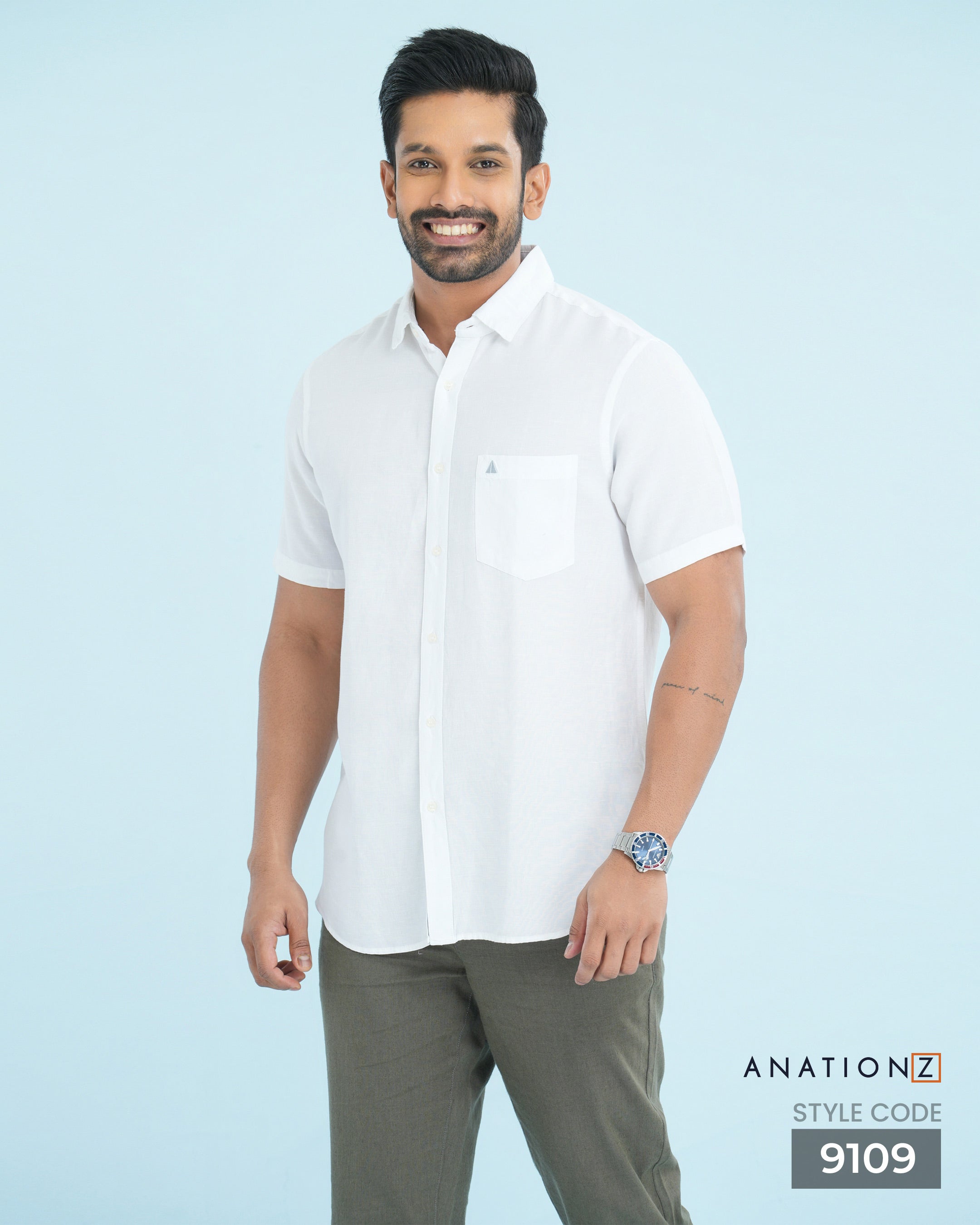 AnationZ Fluid Linen Short Sleeve Shirt - Alpine White Sri Lanka