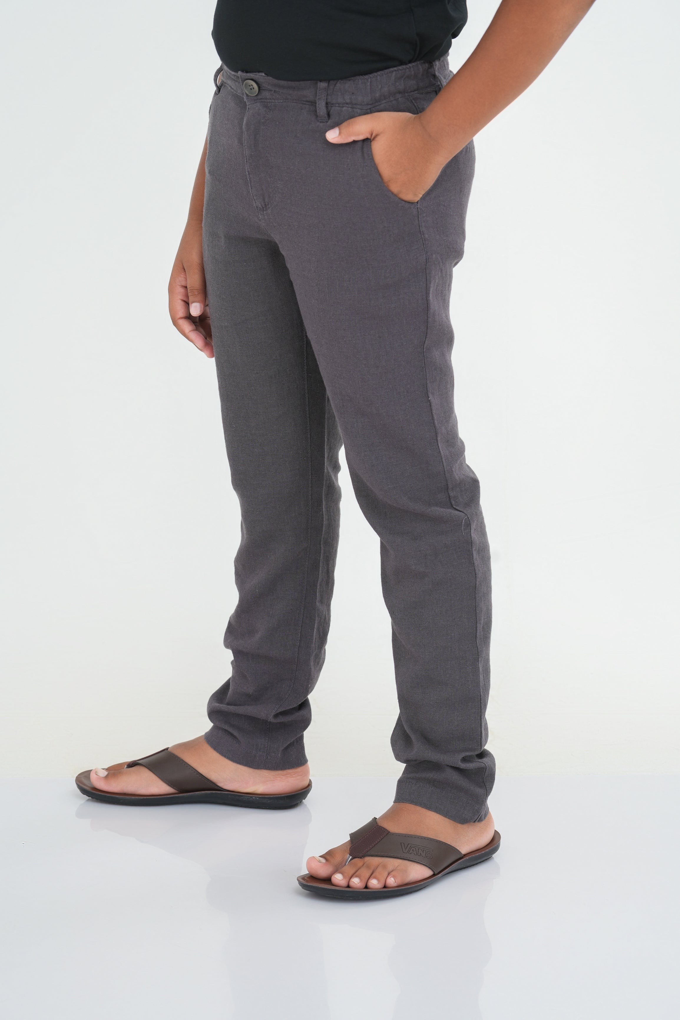 Kids' Linen Rayon Regular Pant – Dark Grey | AnationZ Junior