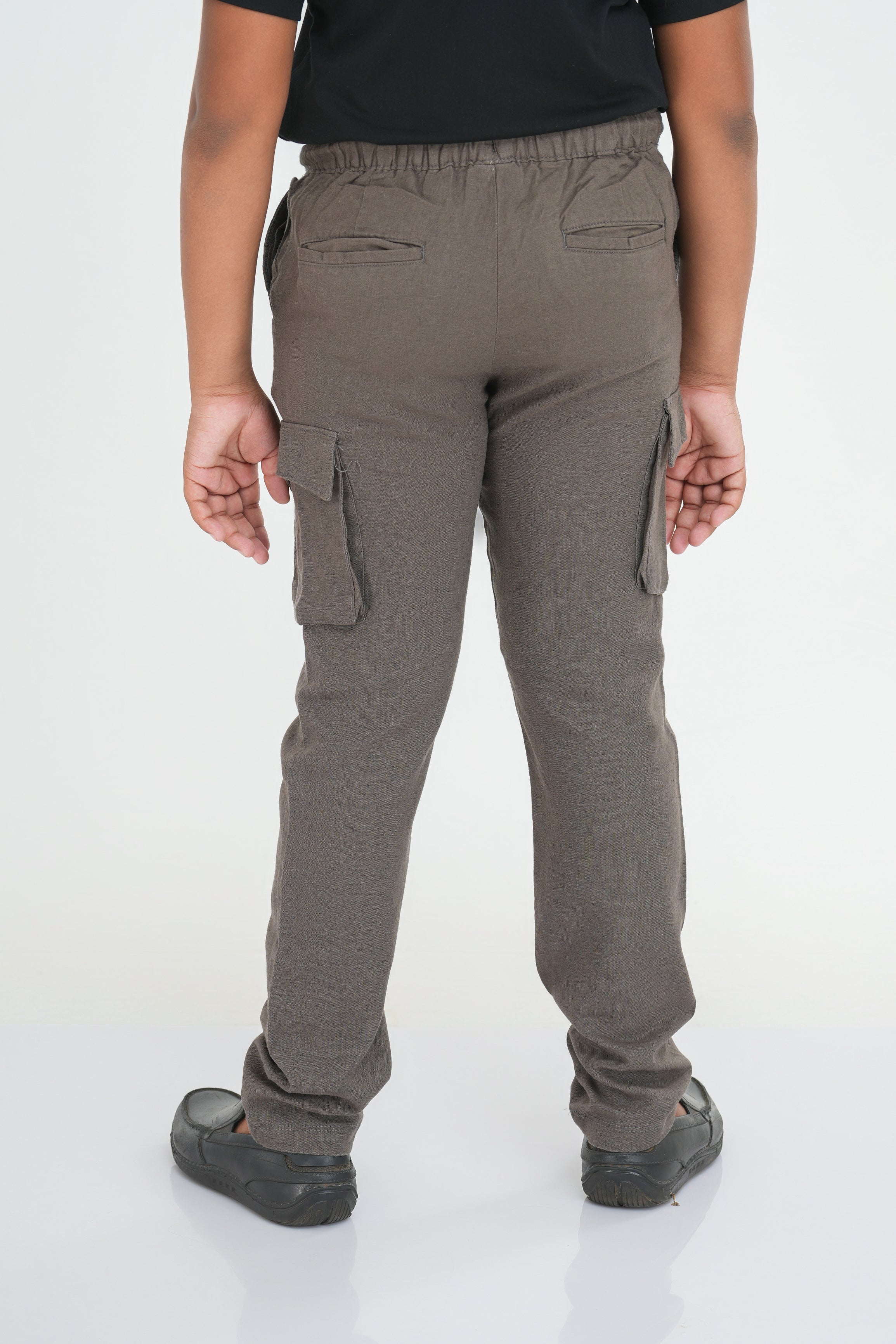 JUNIOR LINEN COTTON CARGO PANT - BROWN