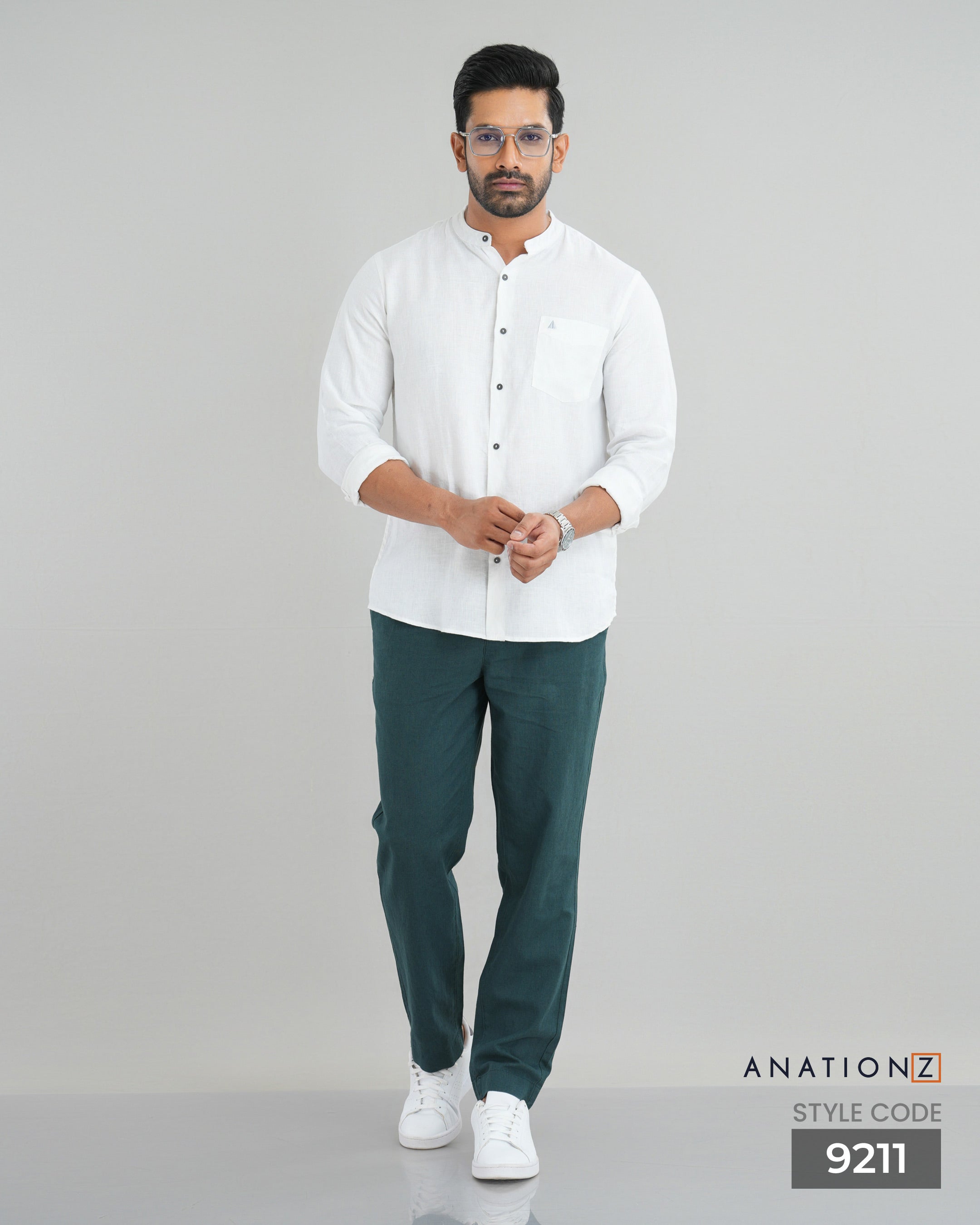 Premium Hemp Long Sleeve Mandarin Collar Shirt - White