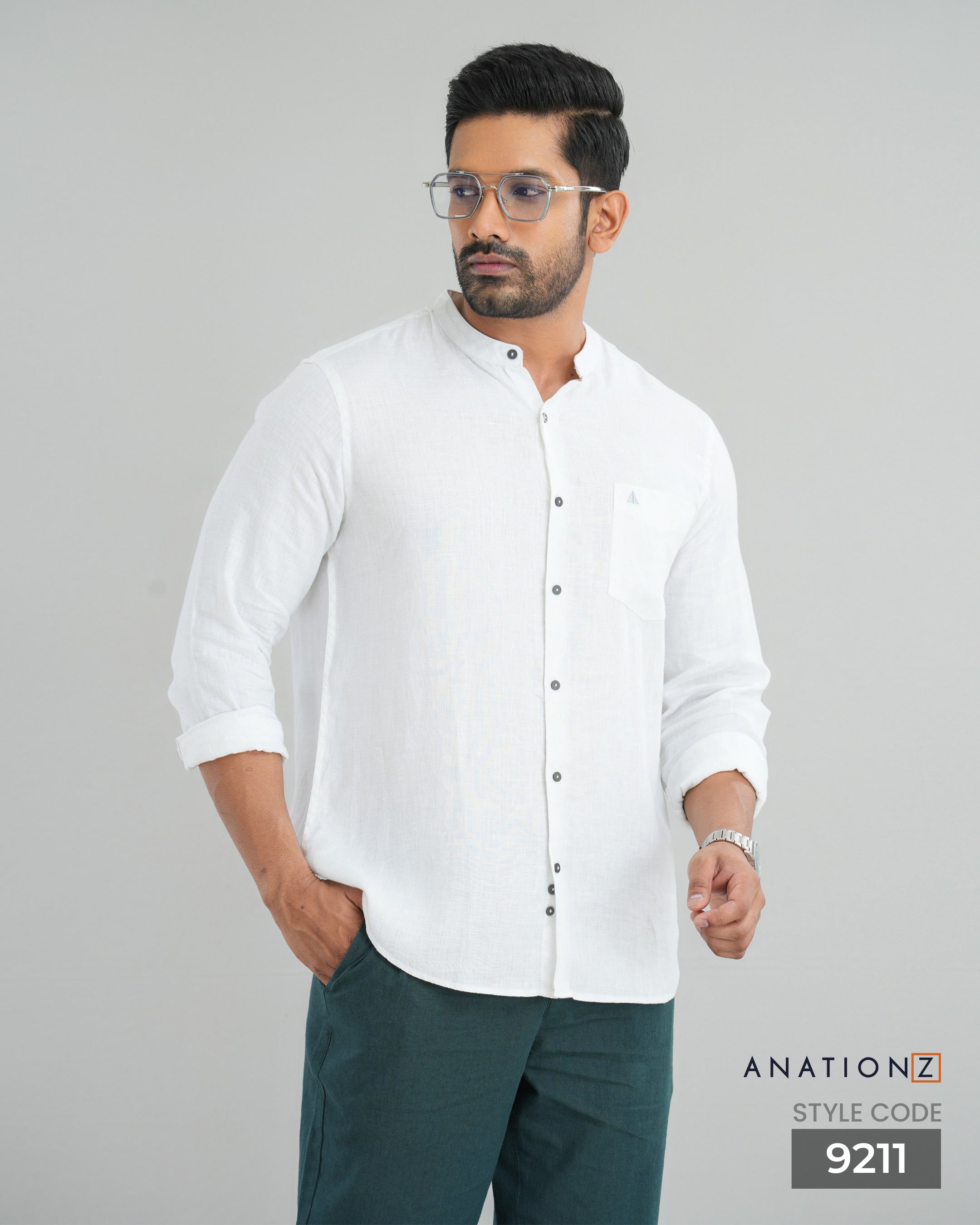 Premium Hemp Long Sleeve Mandarin Collar Shirt - White