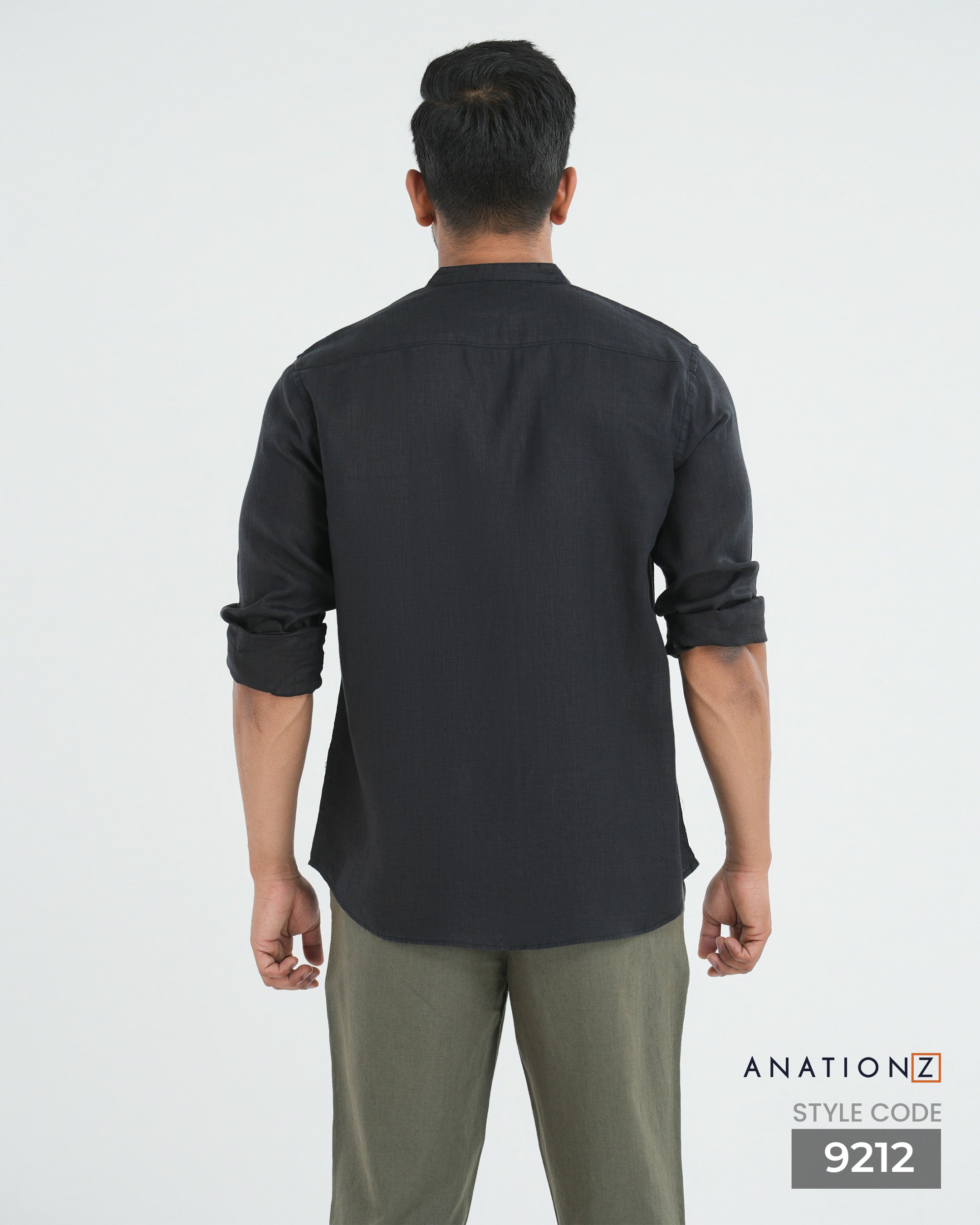Premium Hemp Long Sleeve Mandarin Collar Shirt - Black