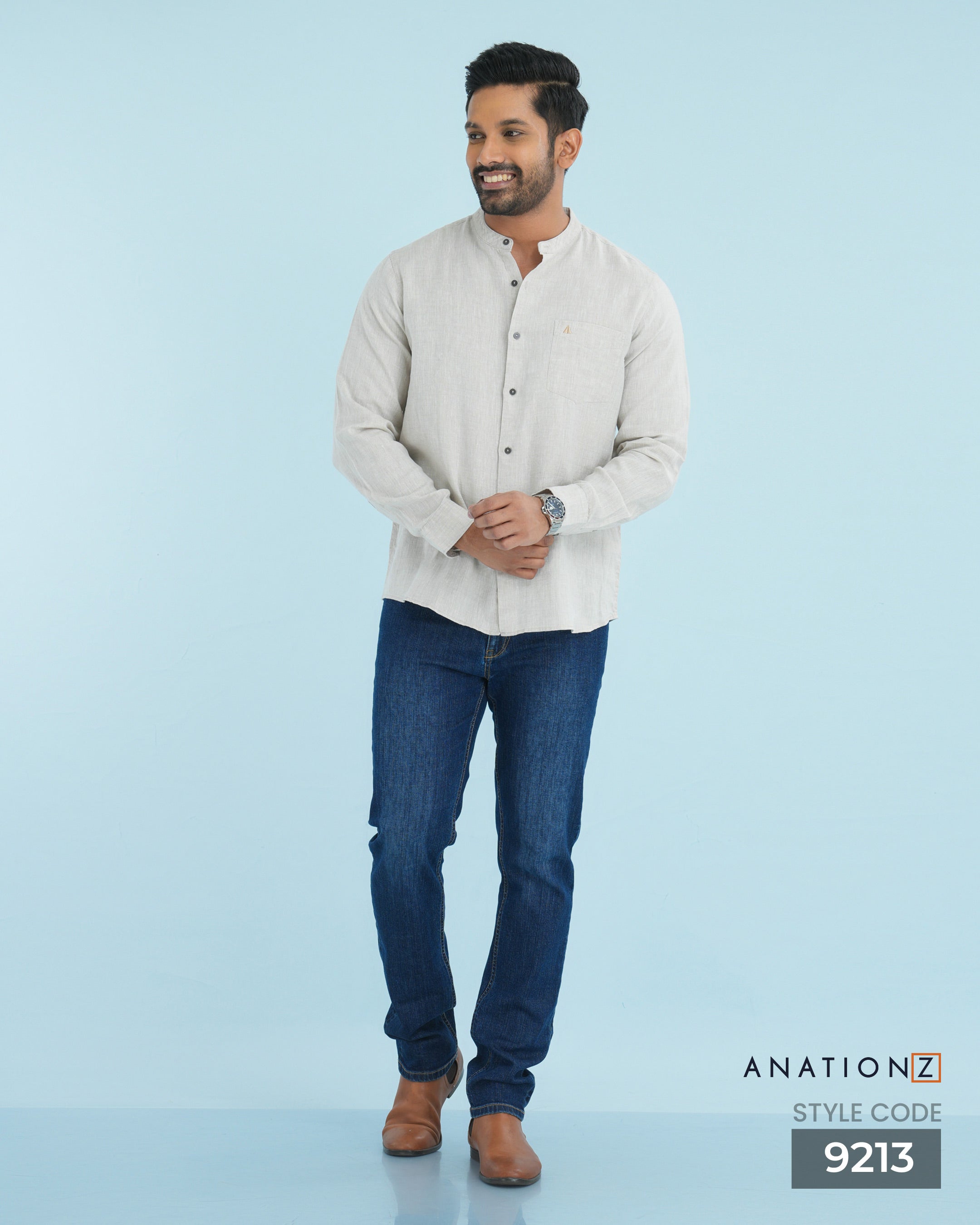 AnationZ Reserve Hemp Chinese Collar Shirt - Raw Canvas Sri Lanka
