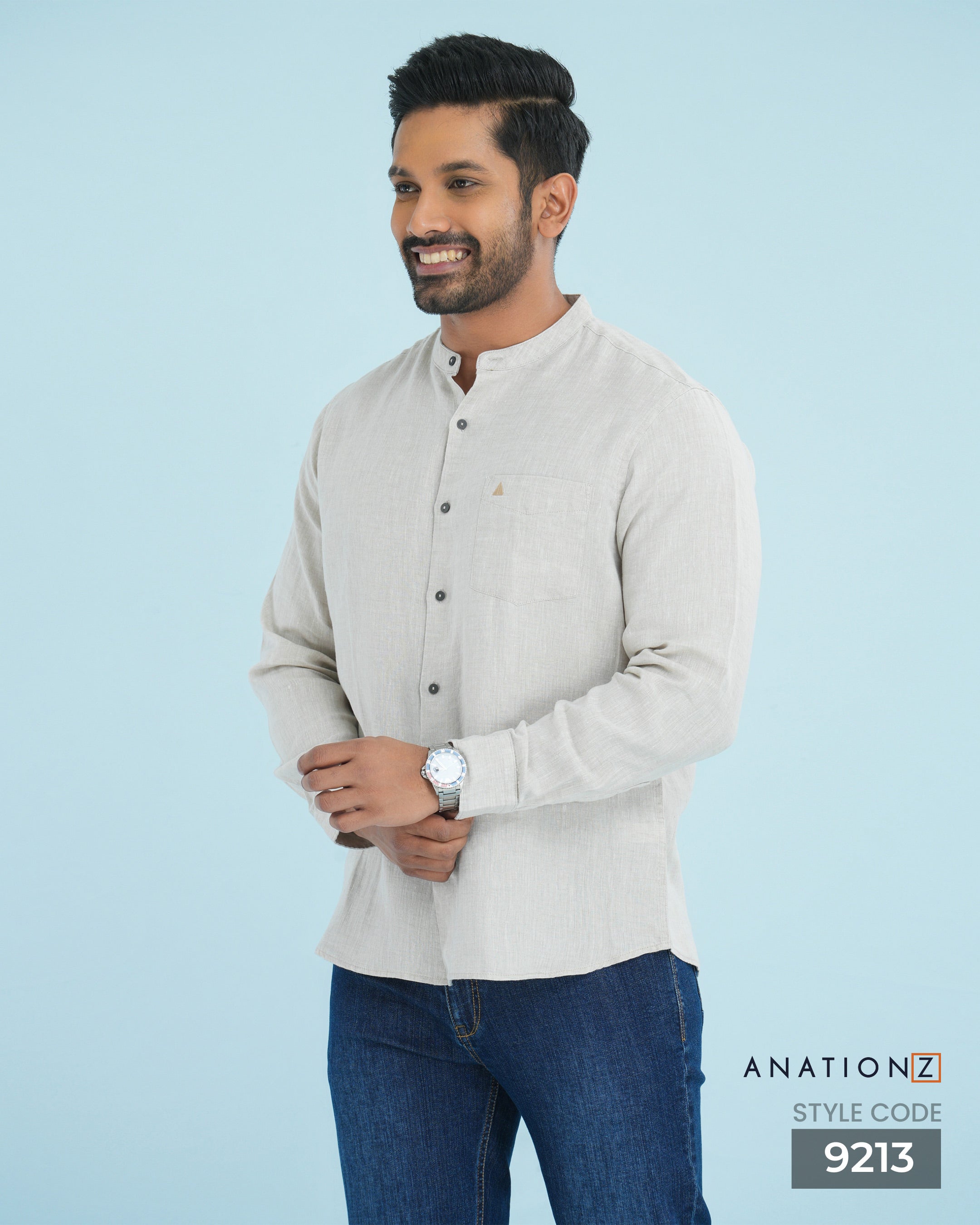 AnationZ Reserve Hemp Chinese Collar Shirt - Raw Canvas Sri Lanka