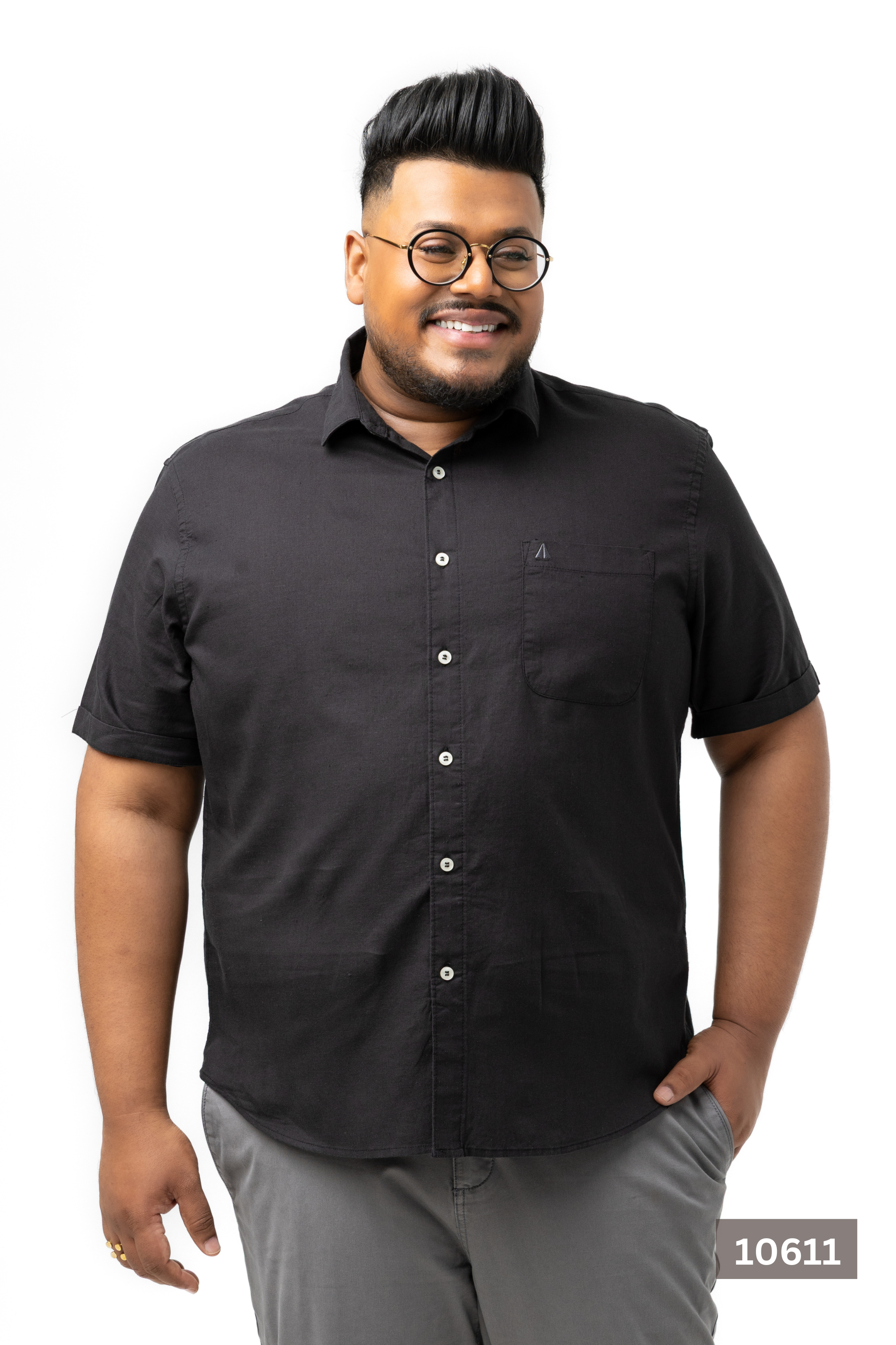 Plus Size Linen Cotton Shirt – Jet Black | AnationZ