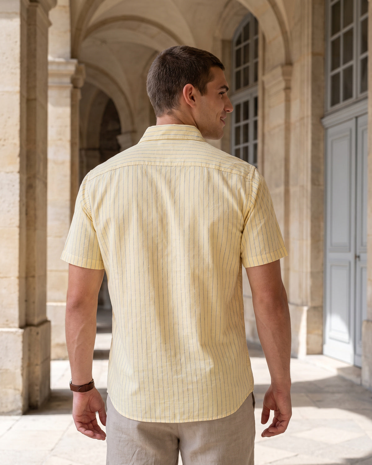 Heritage Linen Stripe Short Sleeve Shirt - Mustard