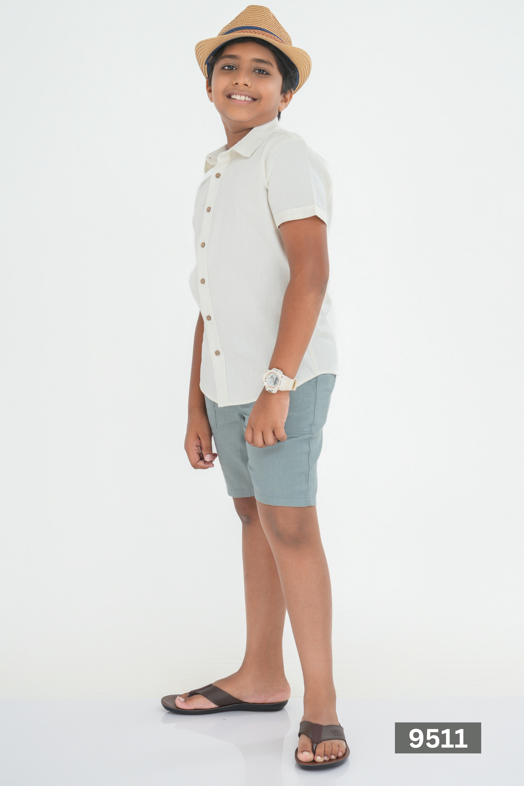 Kids' Linen Normal Collar Shirt – Natural Sand | AnationZ Junior