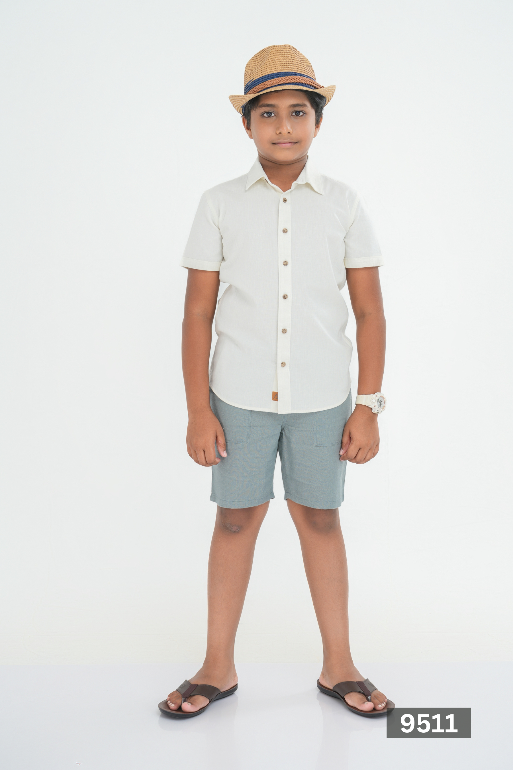 Kids' Linen Normal Collar Shirt – Natural Sand | AnationZ Junior