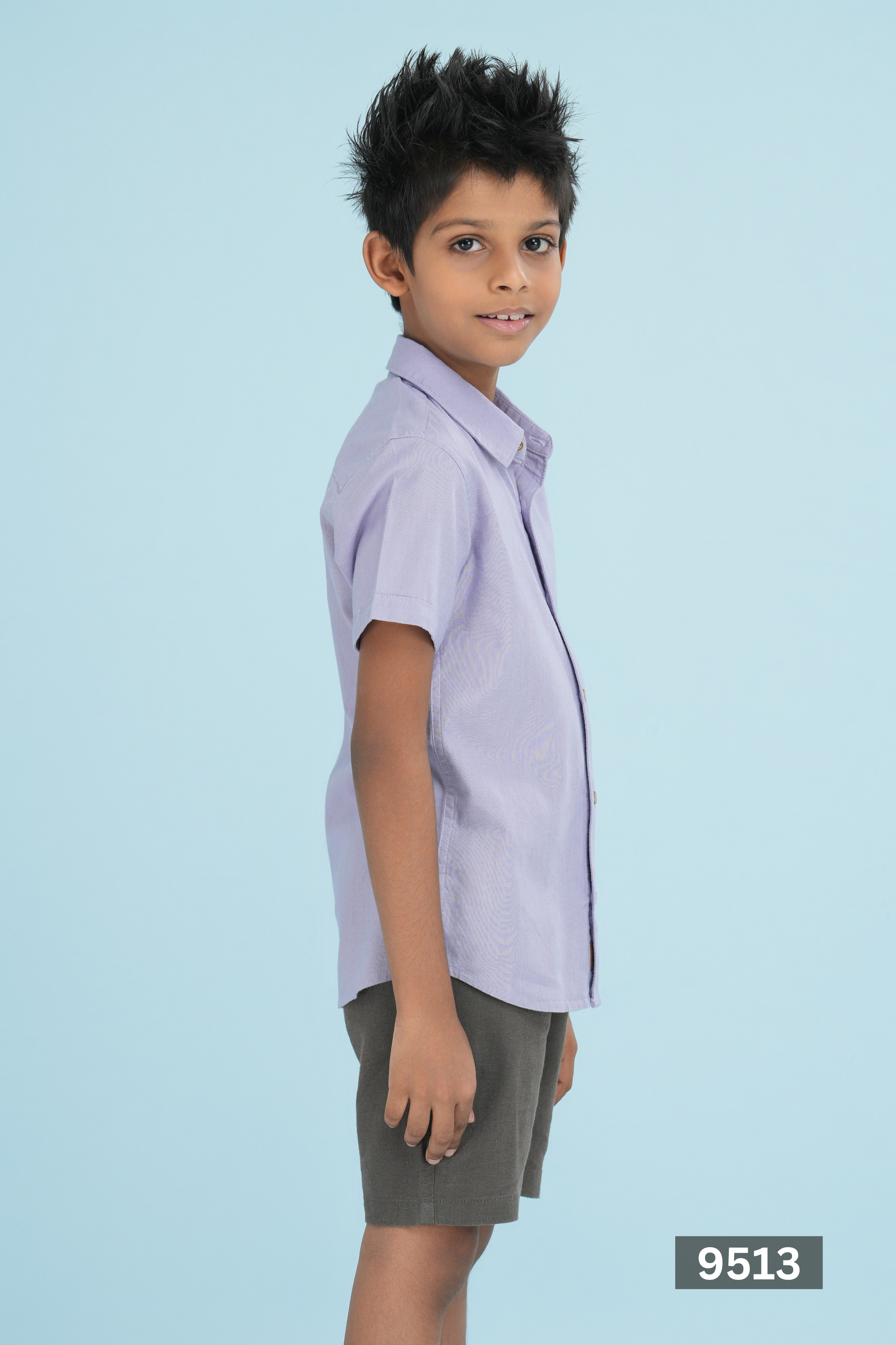 NORMAL COLLAR JUNIOR LINEN COTTON SHORT SLEEVE SHIRT - PURPLE