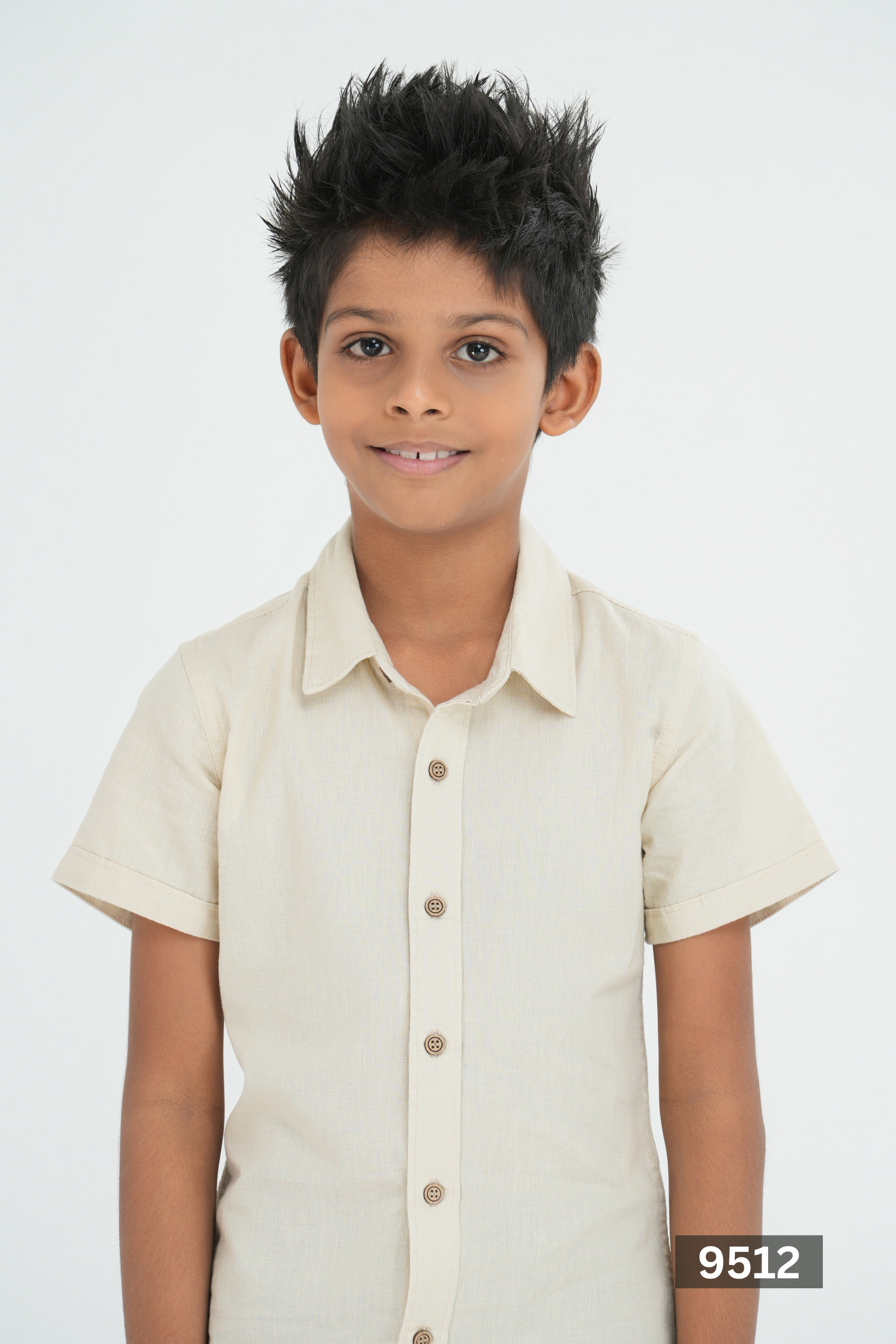 NORMAL COLLAR JUNIOR LINEN COTTON SHORT SLEEVE SHIRT - NATURAL