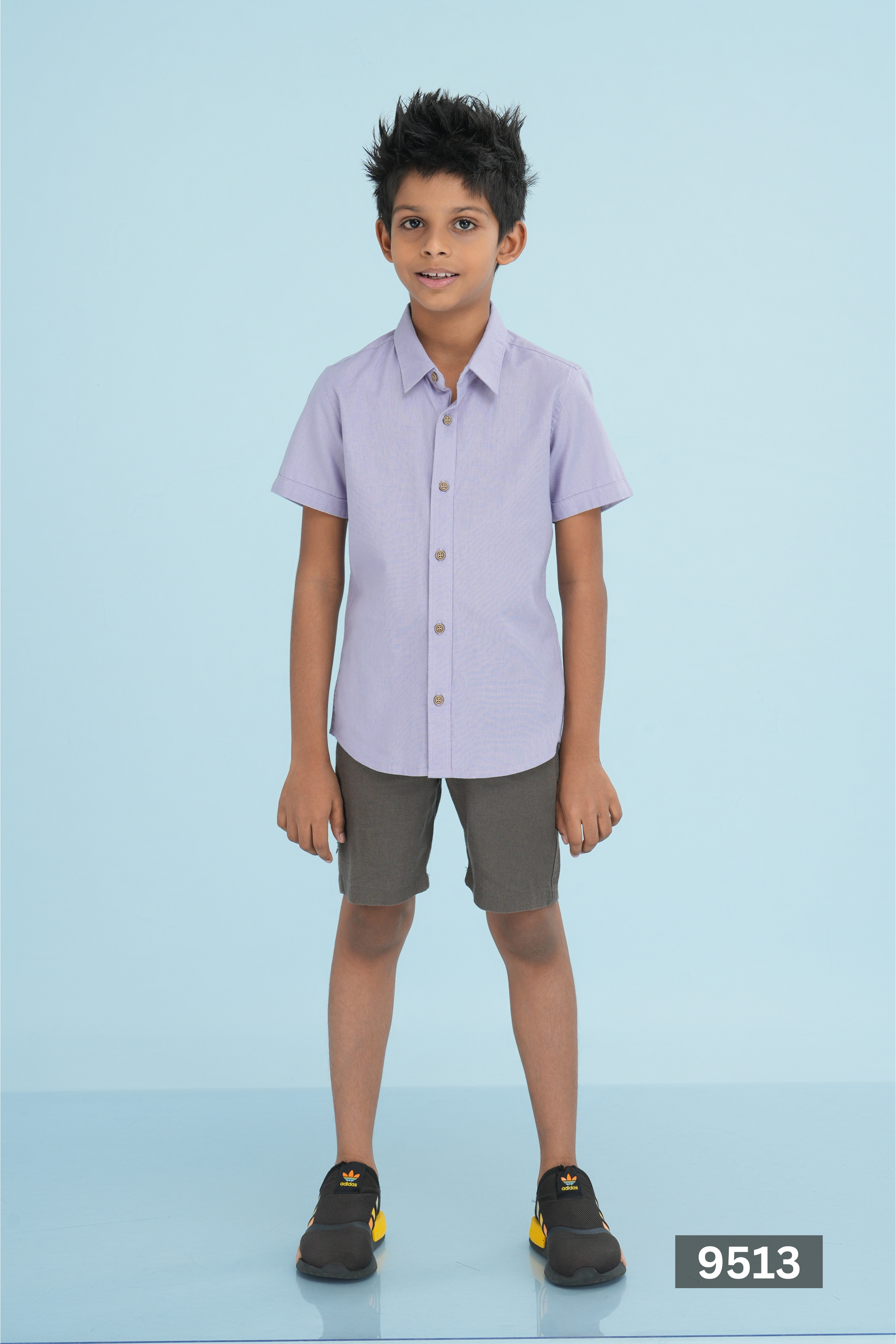 NORMAL COLLAR JUNIOR LINEN COTTON SHORT SLEEVE SHIRT - PURPLE