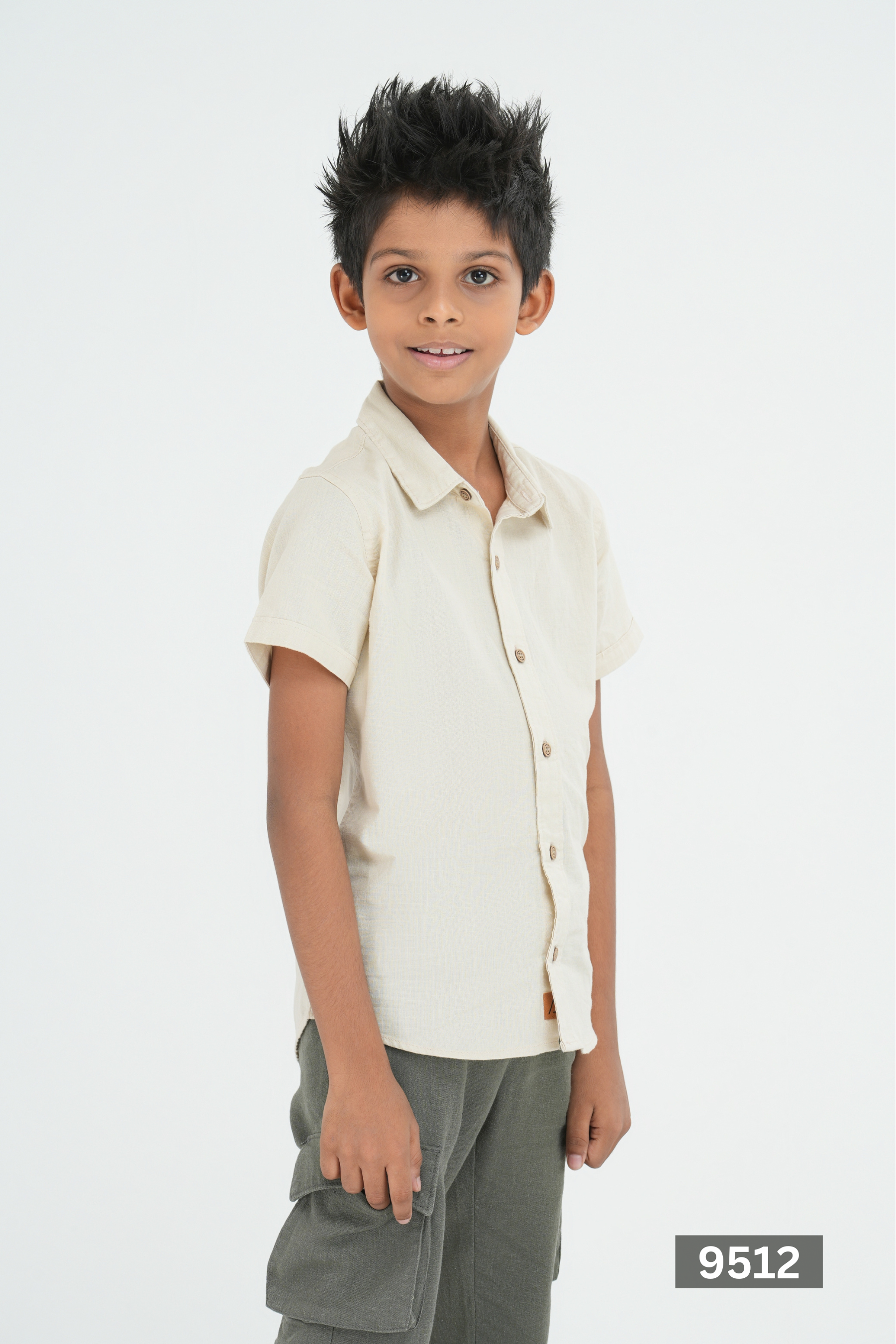 NORMAL COLLAR JUNIOR LINEN COTTON SHORT SLEEVE SHIRT - NATURAL