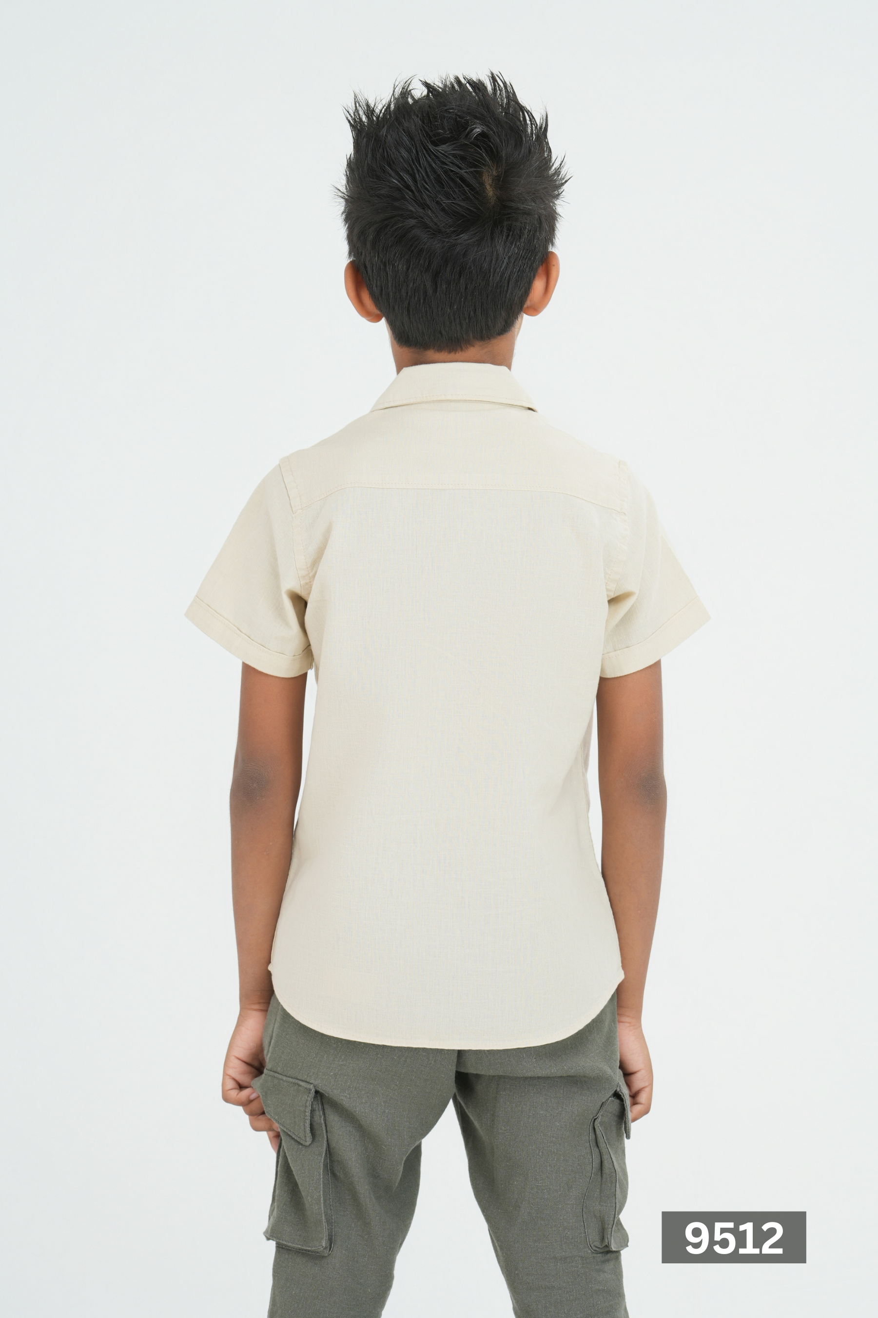 NORMAL COLLAR JUNIOR LINEN COTTON SHORT SLEEVE SHIRT - NATURAL