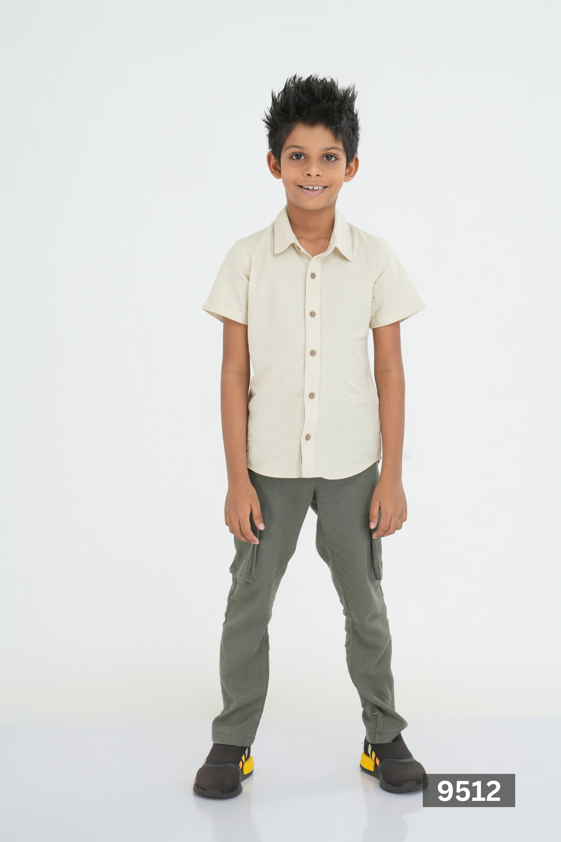NORMAL COLLAR JUNIOR LINEN COTTON SHORT SLEEVE SHIRT - NATURAL