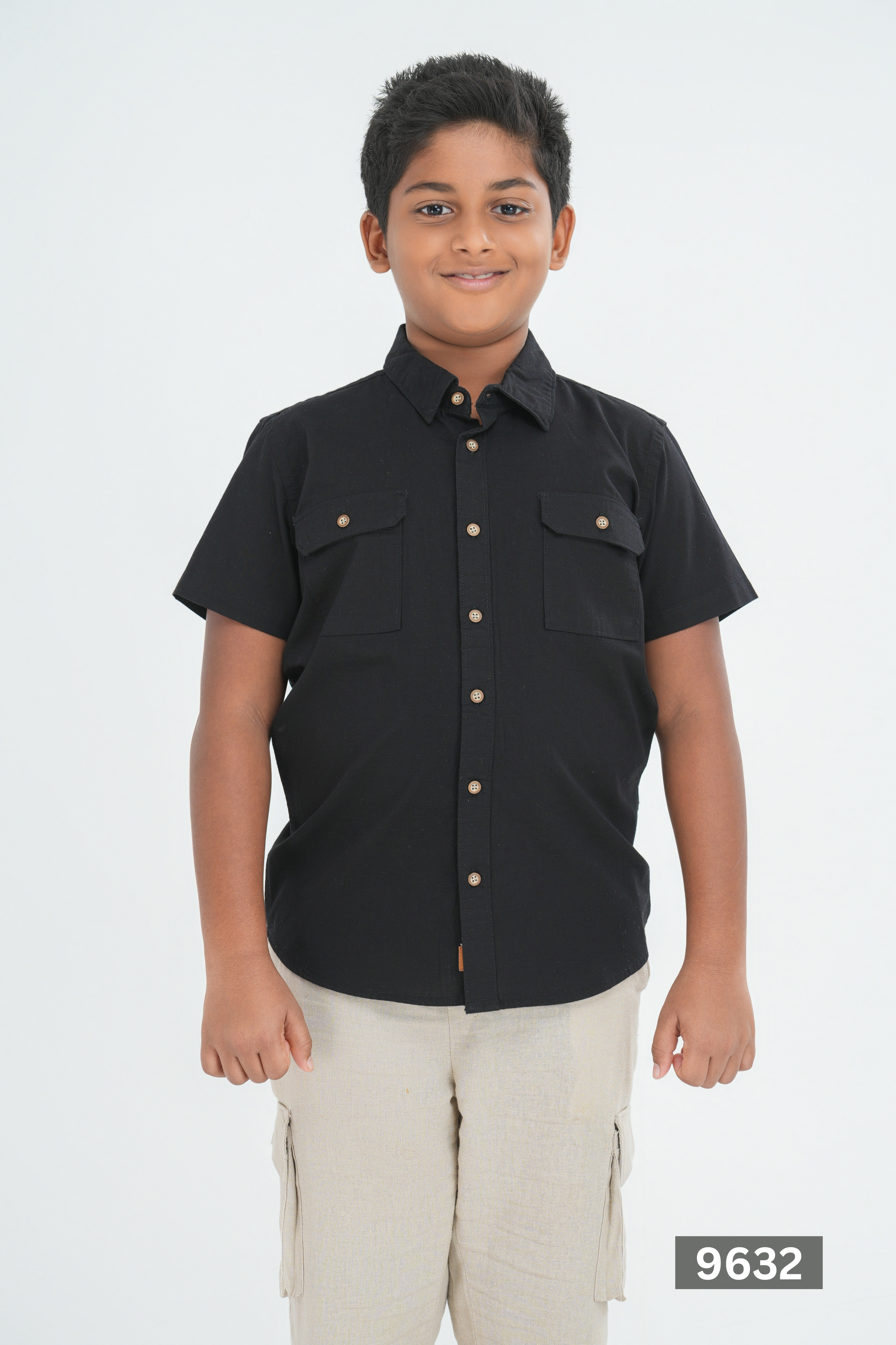Kids' Cotton Shirt with Double Pocket Flap – Black | AnationZ Junior