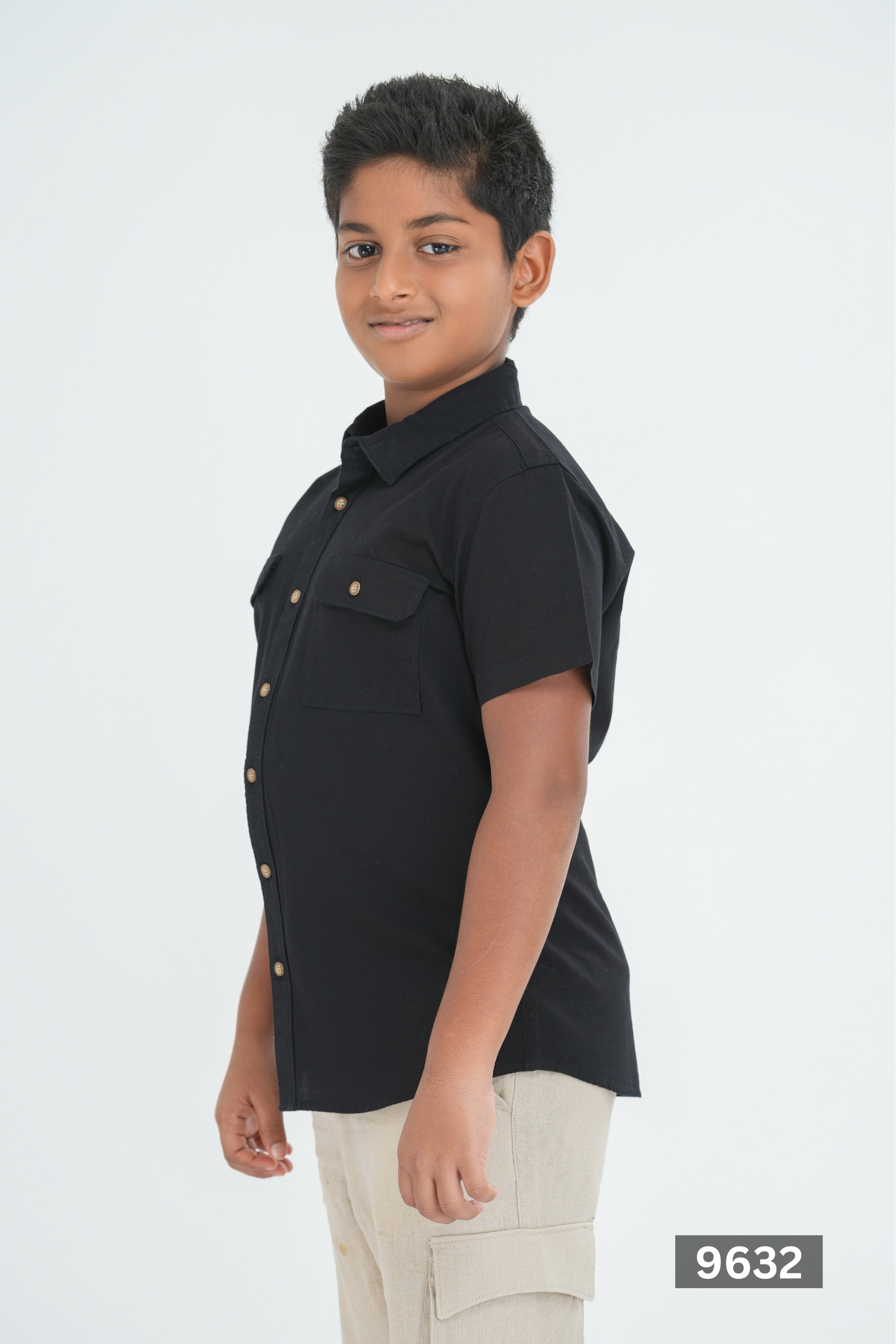 Kids' Cotton Shirt with Double Pocket Flap – Black | AnationZ Junior