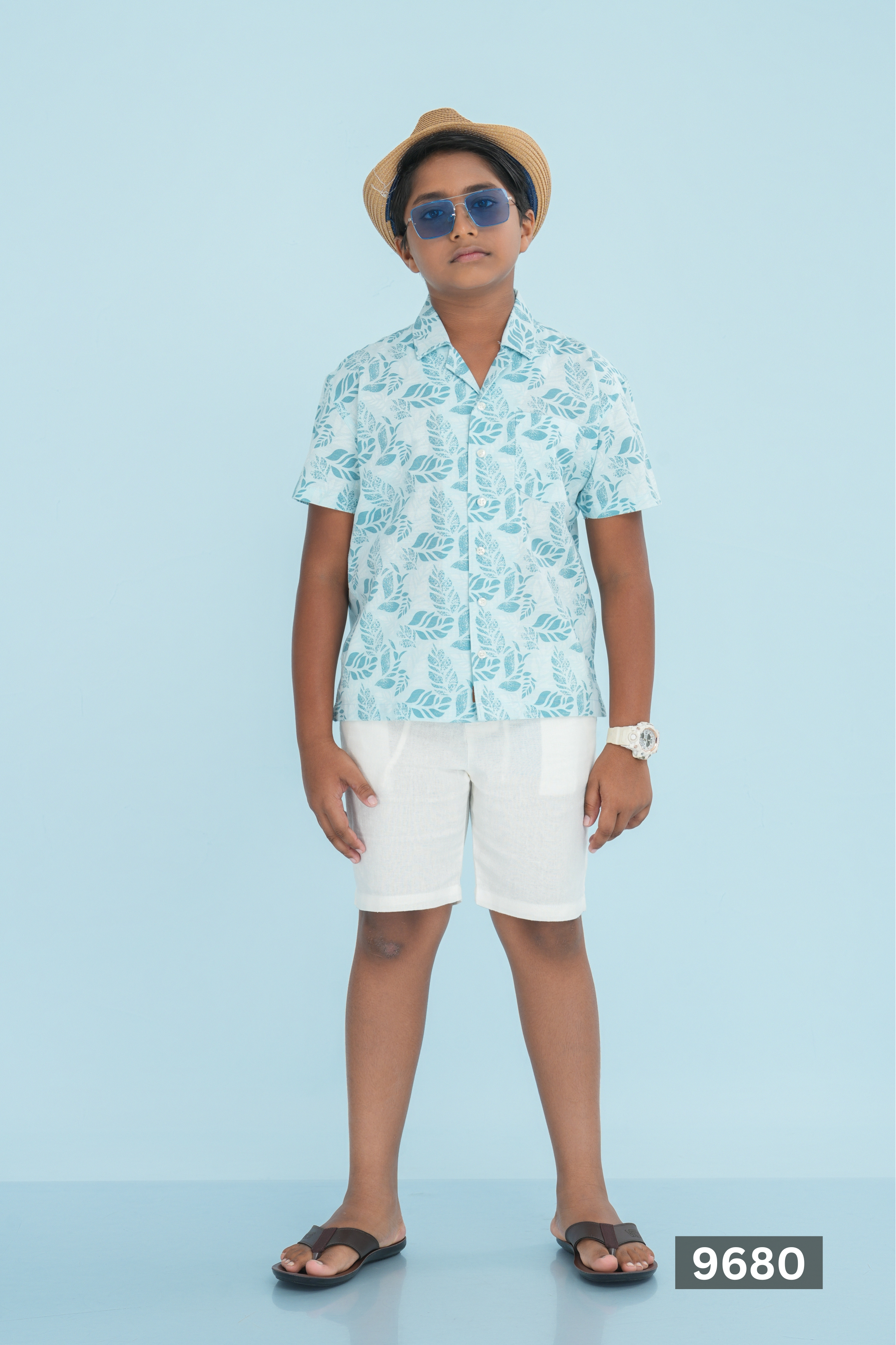 Kids’ Printed Shirt – Aqua Tropical Leaf | AnationZ Junior