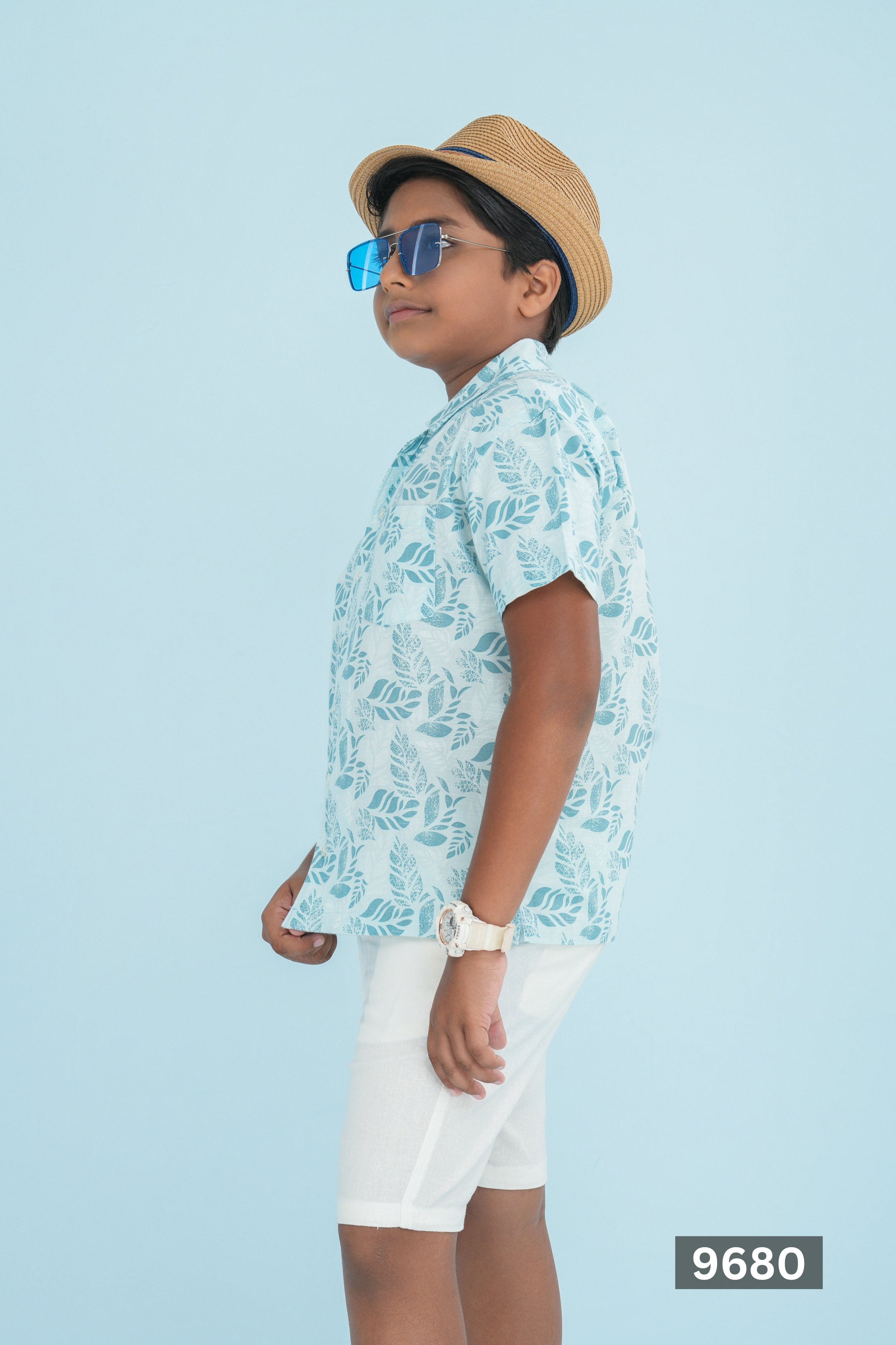 Kids’ Printed Shirt – Aqua Tropical Leaf | AnationZ Junior