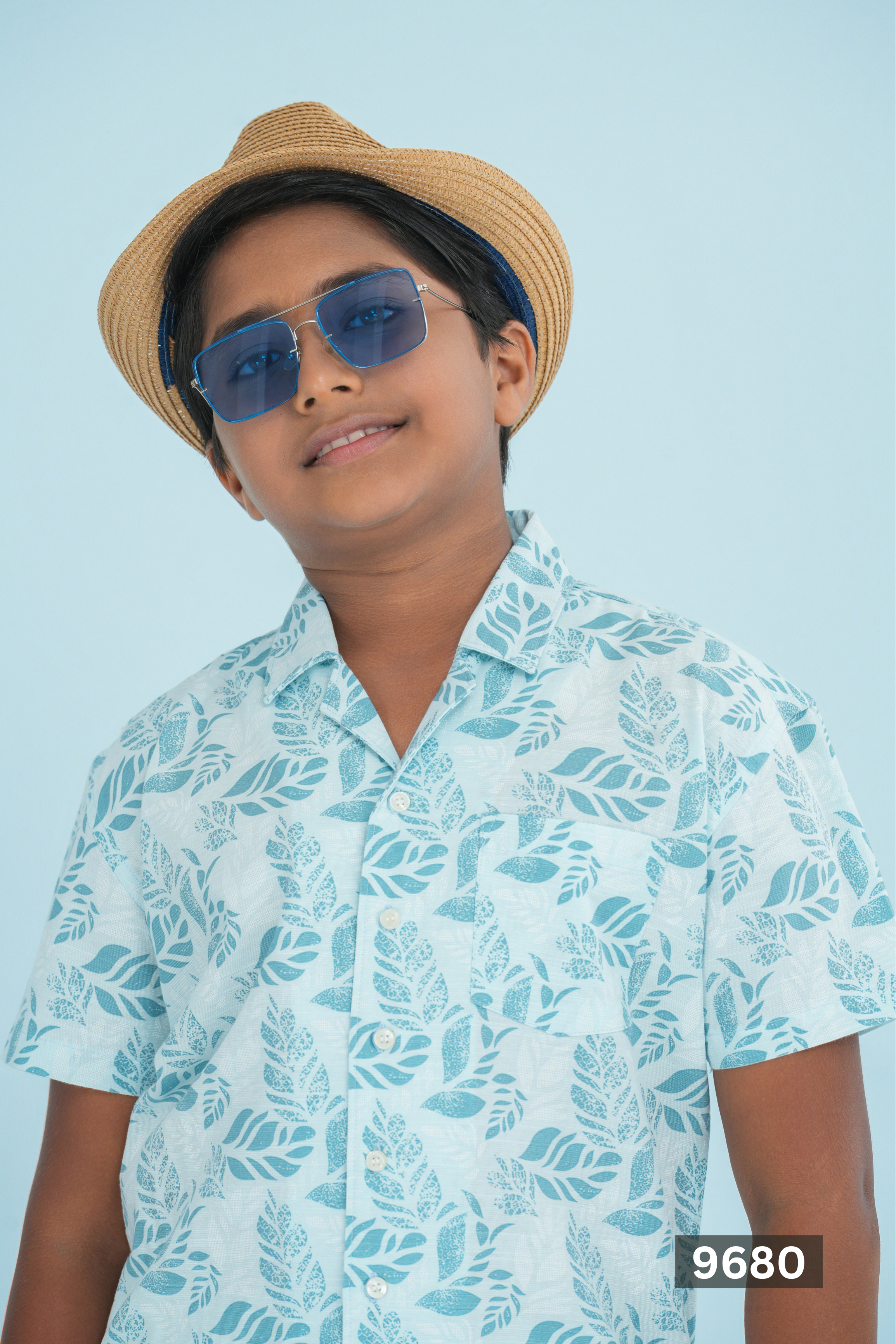 Kids’ Printed Shirt – Aqua Tropical Leaf | AnationZ Junior