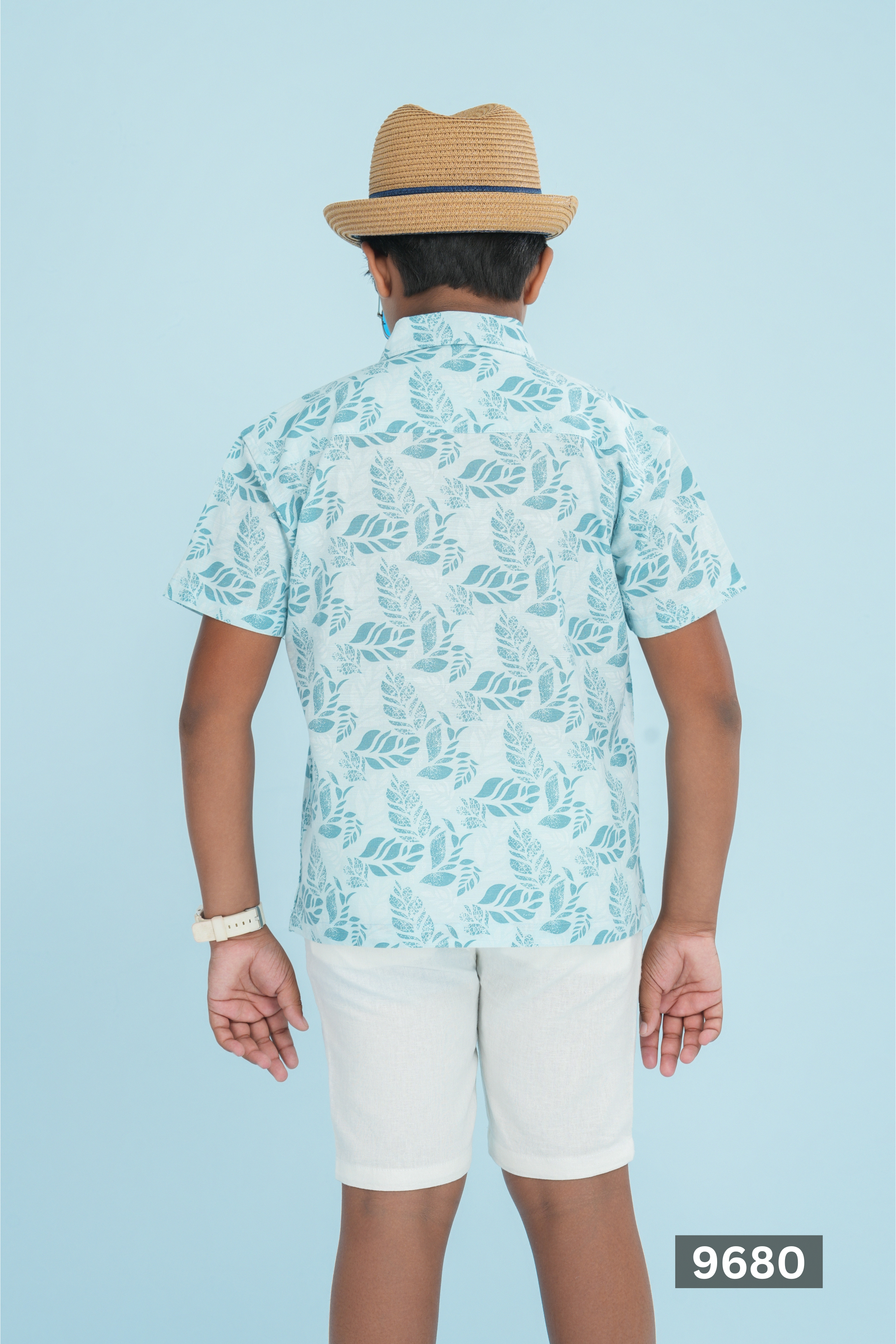 Kids’ Printed Shirt – Aqua Tropical Leaf | AnationZ Junior