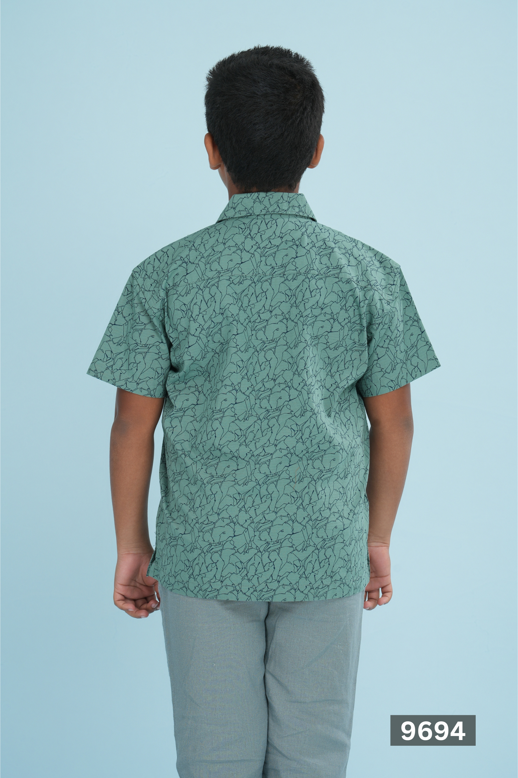 CUBAN COLLAR JUNIOR COTTON SHORT SLEEVE SHIRT - MOSS GREEN